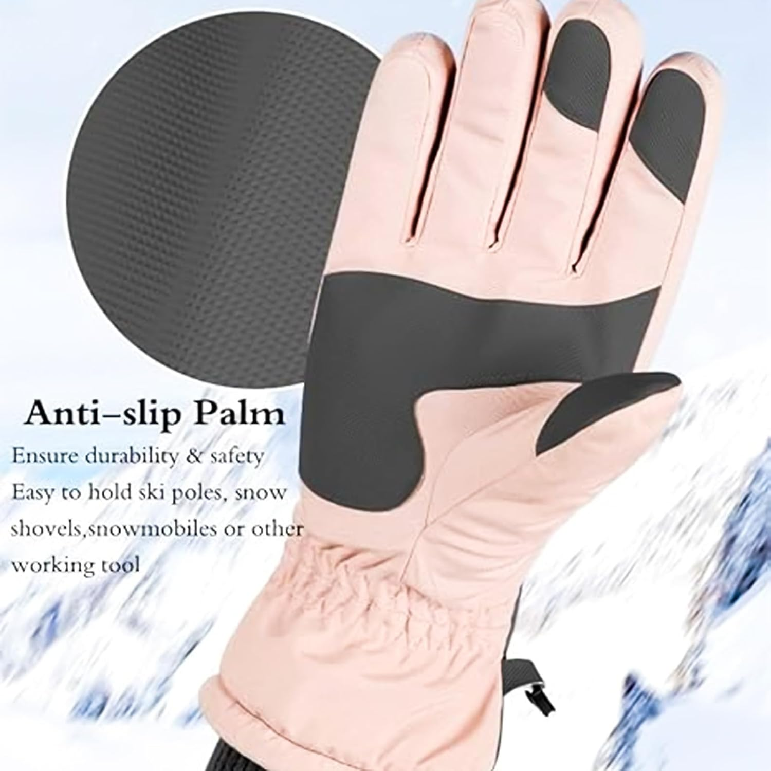 Ski & Snow Gloves, Waterproof Touchscreen Cold-Weather Gloves with Thermal Insulation for Skiing, Snowboarding, Cycling, Hiking - Unisex Windproof Hand Warming image number 3