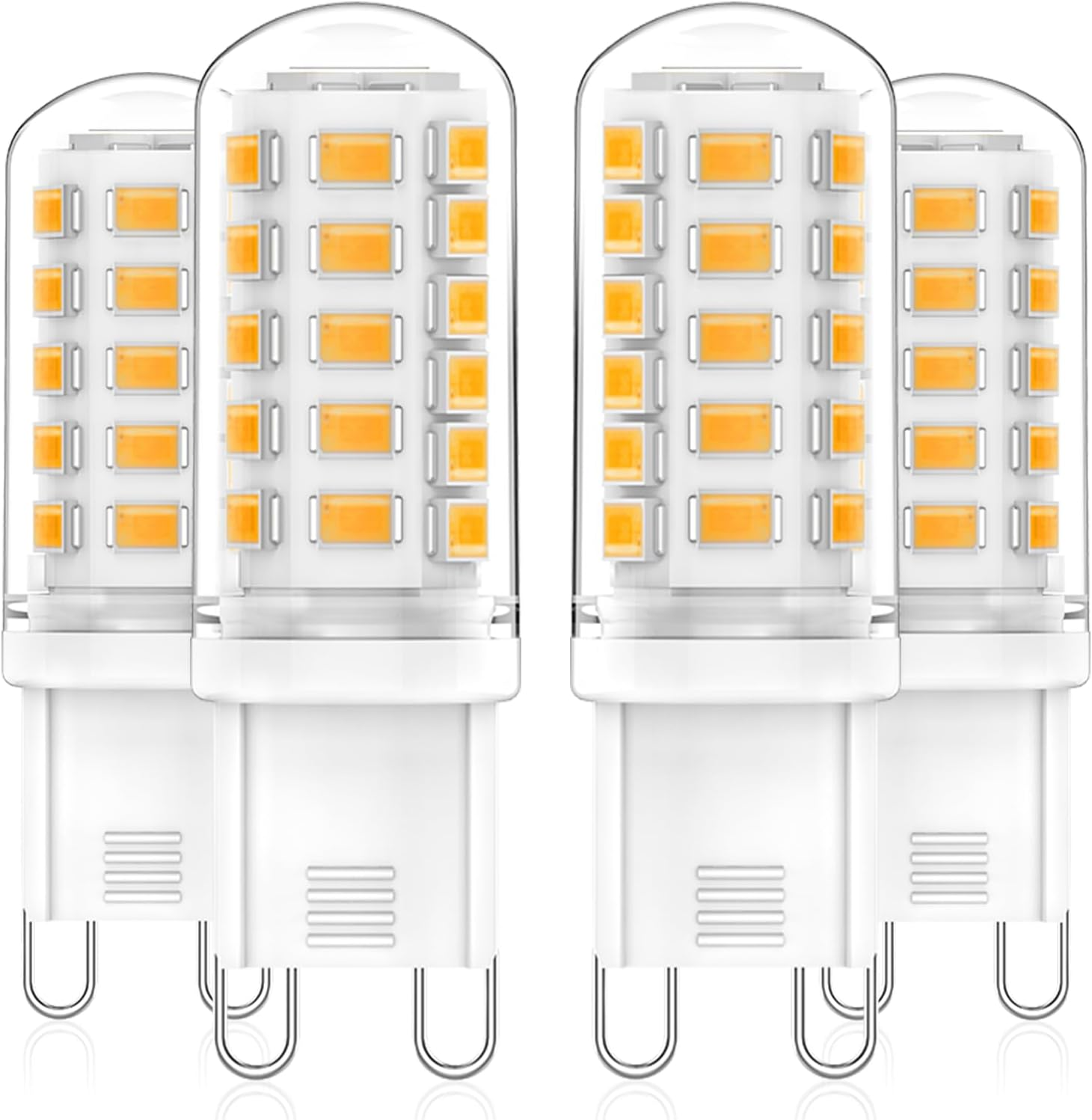 Ruledne G9 LED Bulbs 3W Equivalent 33W 40W 50W G9 Halogen Lamp, Warm White 2700K, 500LM, 360 Degrees, Flicker-Free, CRI 83+, AC/DC 220-240V, Non-Dimmable, Pack of 4