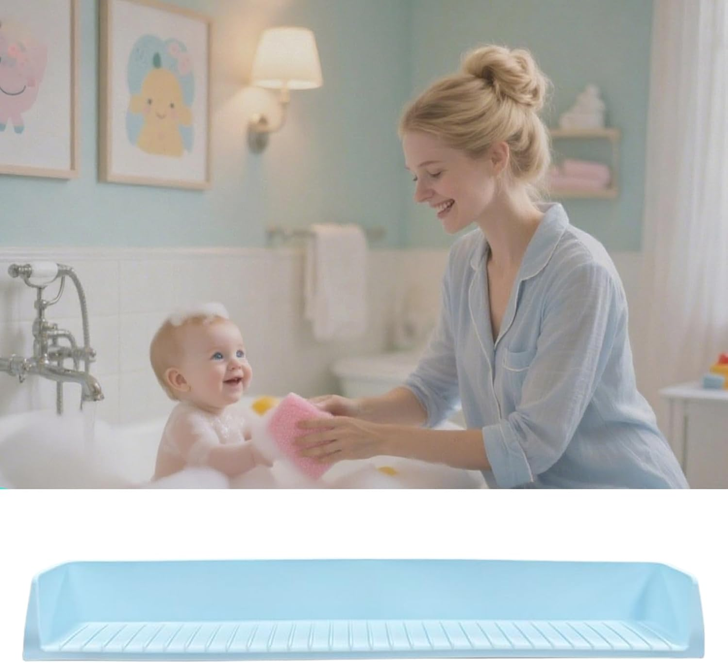 Bathtub Splash Guard | Silicone Kids Toy Holder,Toddler Shower Toys Organizer Splash Guard with Suction Cup for Desk Vanity Counter Bathroom Bathtub - Green image number 2