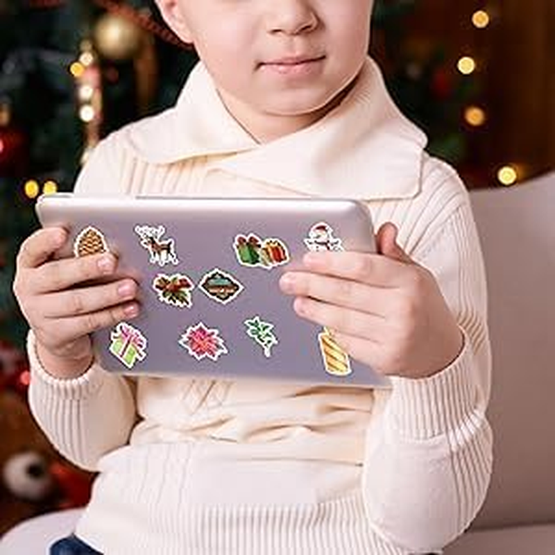 100PCS Christmas Stickers, Fun & Cute Vinyl Waterproof Stickers, Merry Christmas Stickers for Water Bottles, Windows, Snowboard, Envelopes, Gifts, Tags, Kids, Teens, Adults image number 3