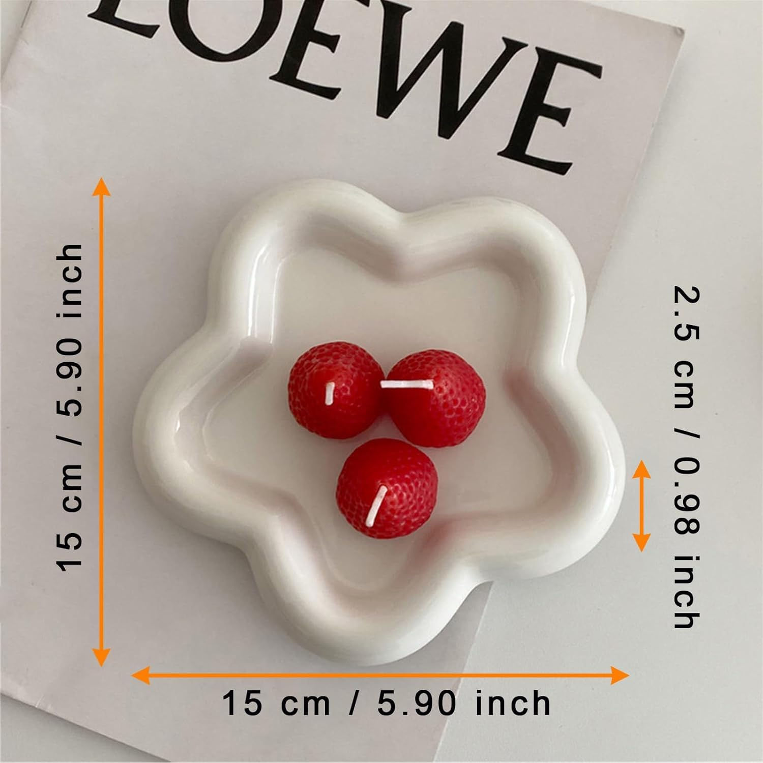 FACAICAI Small Jewelry Dish Tray for Women, Ceramic Jewelry Tray, Ring Dish Holder Jewelry Plate Tray, Cute Cloud Tray Decorative Dish, Perfume Trinket Dish for Ring Earring (White Flower) image number 1