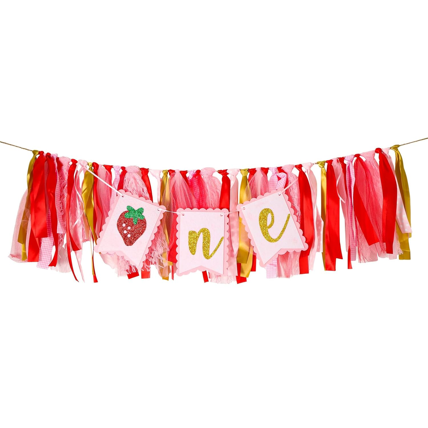 Strawberry One Birthday High Chair Banner, Cute Strawberry First Birthday Banner Sweet One High Chair Banner Strawberry First Birthday Decorations Photo Prop for Kids image number 2