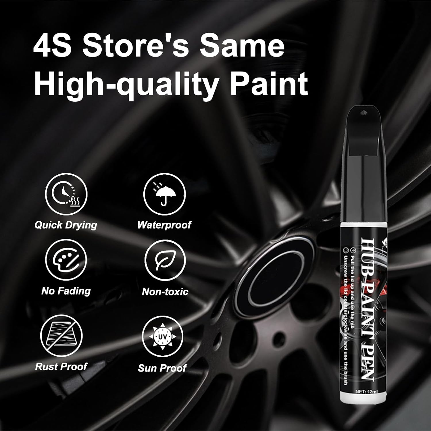 Matte Black Hub Touch up Paint Pen, Professional Wheel Scratch Repair Spray Paint, Quick & Easy, Universal Color for Rims image number 4