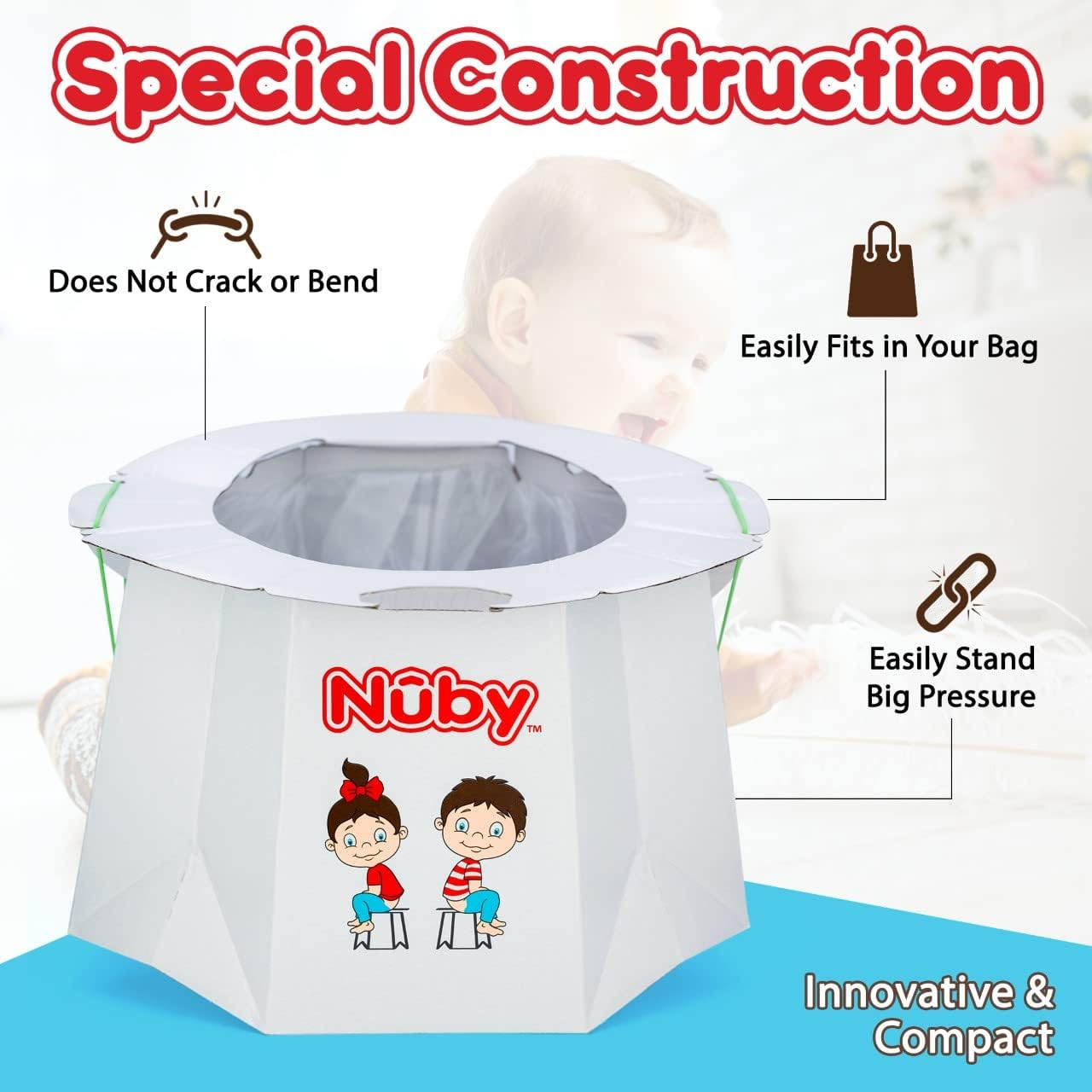Nuby Disposable Travel Potty with Liner - Foldable and Portable Potty; Toddler Potty Essential for Camp, Trips, & Car Rides - Travel Potty for Toddler, 1 Pack image number 3