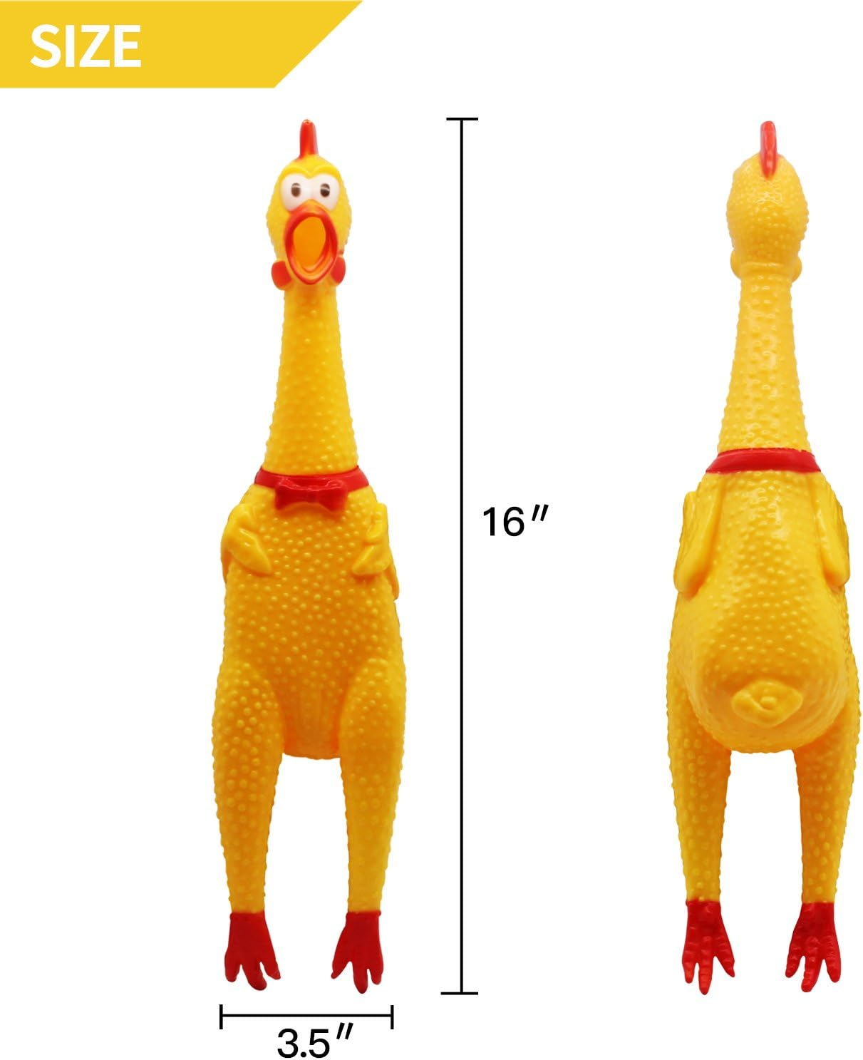 Novelty Place [Extra Loads] Squawking Chicken Dog Toy - Large 16" - Yellow Rubber Squeaky Chicken image number 4