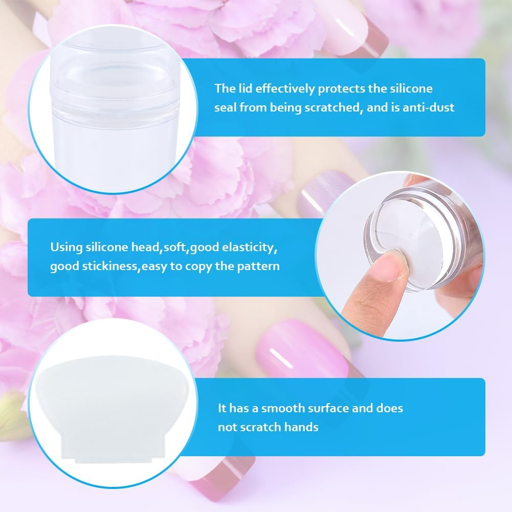 Clear Nail Art Stamper Scraper Set, Silicone French Manicure Stamp, Nail Jelly Stamp, with Cap, for DIY Nail Art Tools Accessories, for French Smile Line Tools (Transparent) image number 4