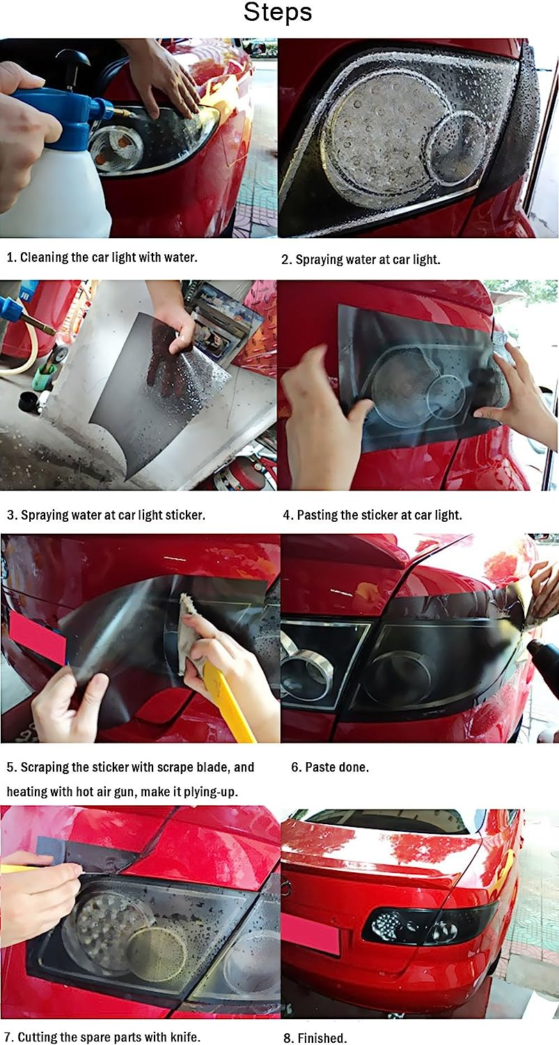 LZLRUN Extra-Wide Headlight Taillight Vinyl Tint Wrap 16 Inch X 60 Inch Roll Self Adhesive Fog Light Film Sheet Sticker Cover (Purple) - Blue image number 7