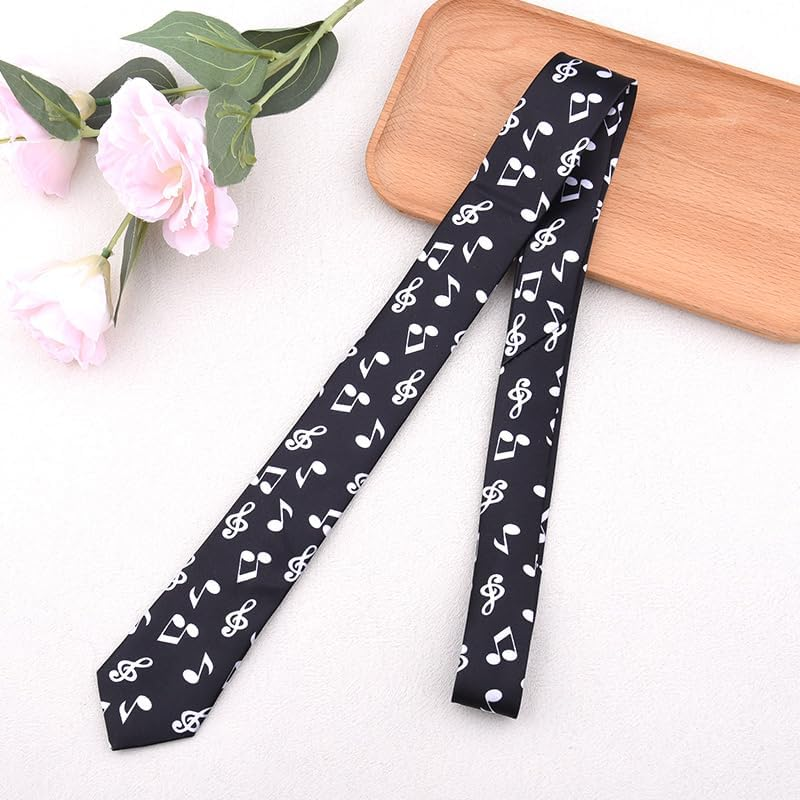 Music Note Necktie for Suit Shirt Accessories Musicians Neckties Music Lovers Birthday Gifts for Men Business Wedding Party Fashion Black Musical Note Neck Ties image number 4