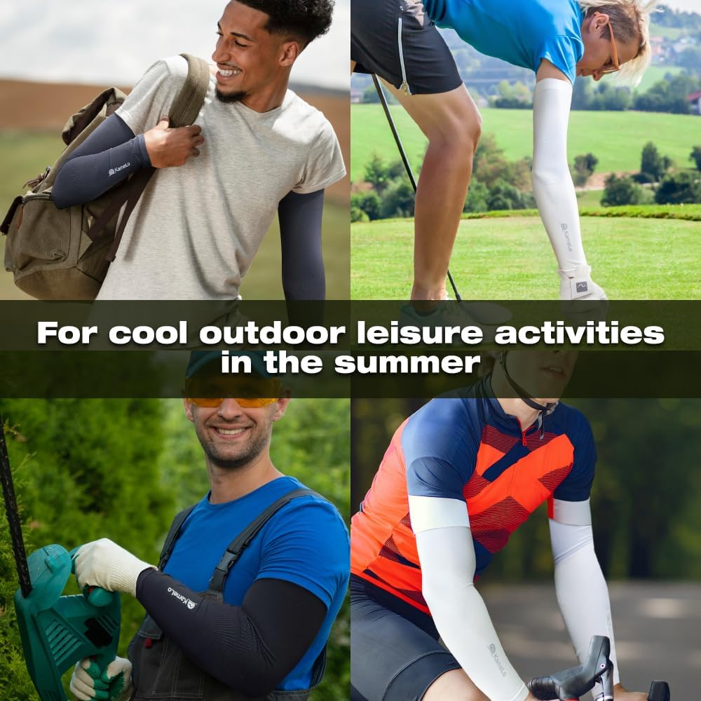 Kamelo UPF50+ Korean UV Sun Protection Cooling & Compression Arm Sleeves Pair Unisex for Men Women - CREORA&reg;/AQUA-X (AS-AQUA) - White image number 3