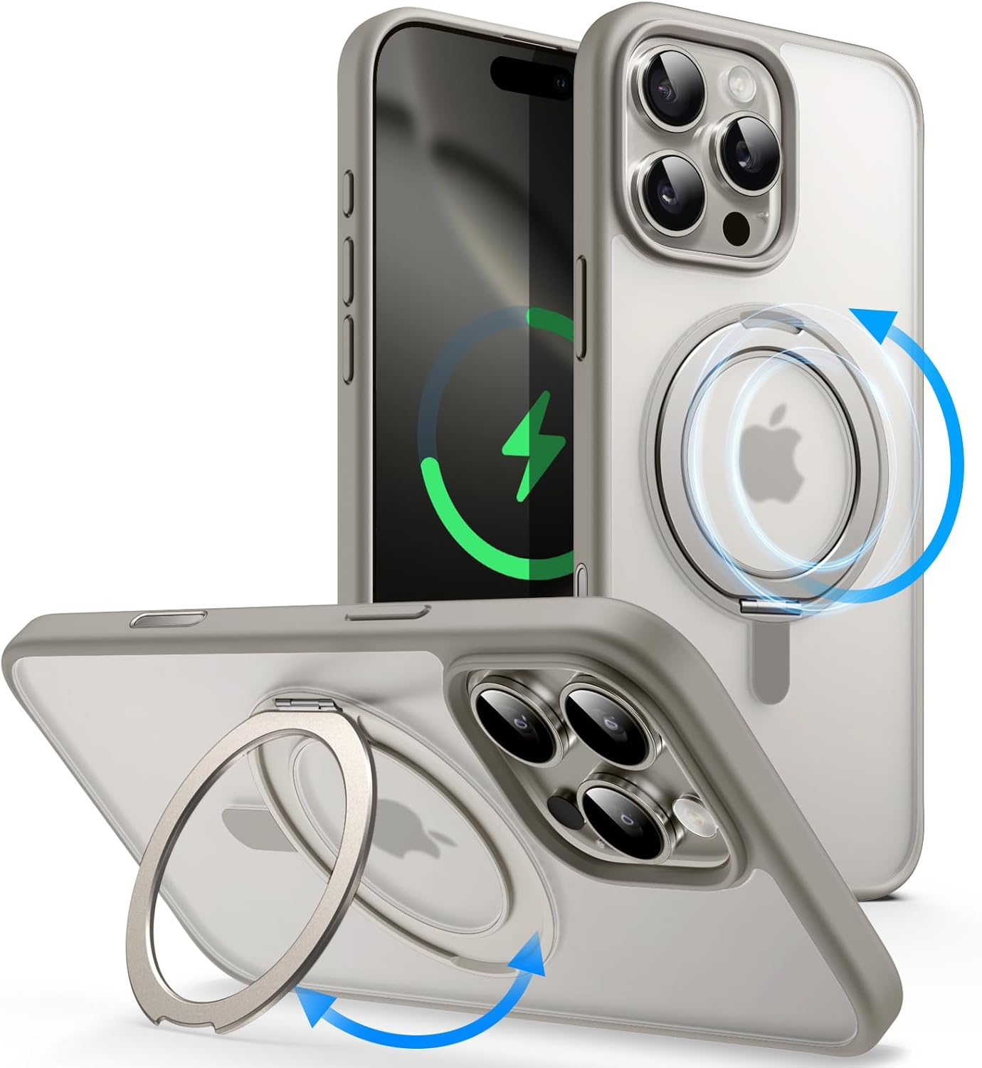 Jetech 360 Degree Rotatable Ring Case for Iphone 16 Pro Max 6.9-Inch with Camera Control Button, Compatible with Magsafe, Slim Shockproof Phone Cover with Stand & Ring Holder (Desert Titanium)