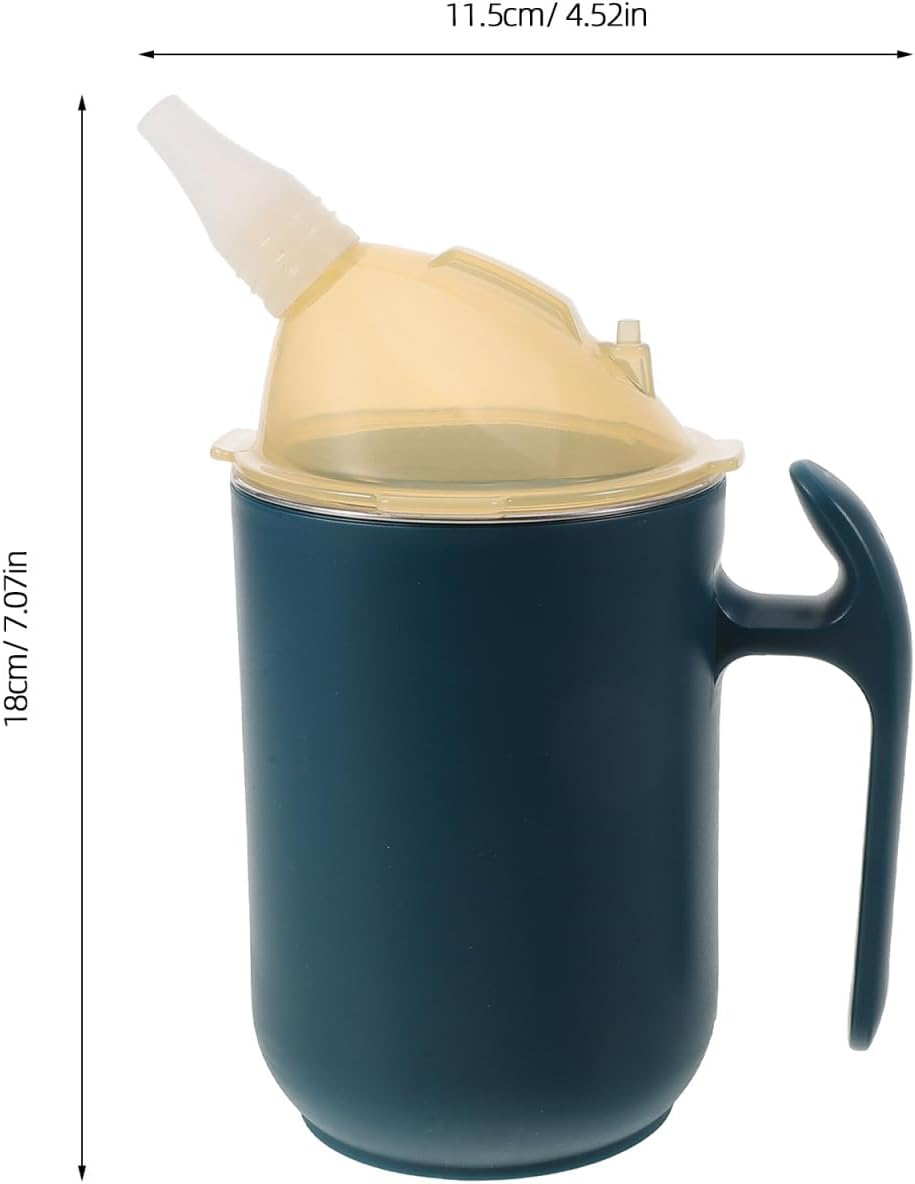 Minkissy Elderly Spill Proof Cup with Straw Handle 400Ml Drinking Bottles Adults Stainless Steel Feeding Resistant Leak-Proof for Pregnant Disabled Bedridden Patients-Blue image number 4