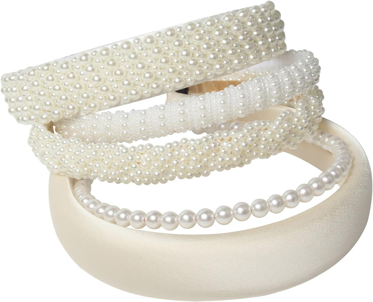 DIELOVEHUA Pack of 5 Pearl Headbands, White Pearl Headbands, Headband Beads Women, Pearl Bridal Hair Bands, Women'S Wide Thick Headband, Ladies Girls Wedding Hairstyles Accessories image number 5