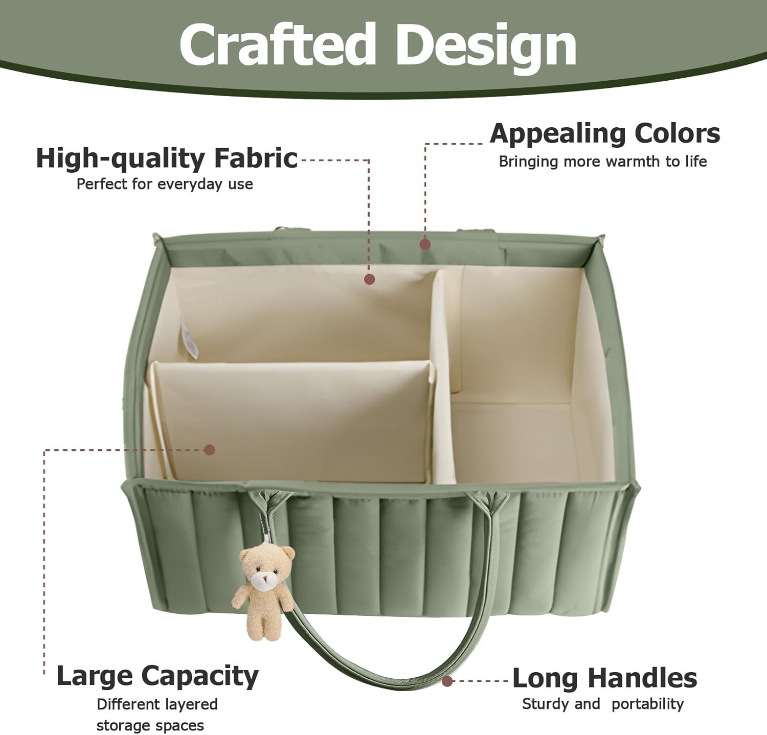 Nappy Caddy Organiser Stylish Diaper Caddy Storage Basket Perfect for Baby Shower,Car Caddy Organizer,Nursery Diaper Organizer,Portable Diaper Storage Bag (Green) image number 4