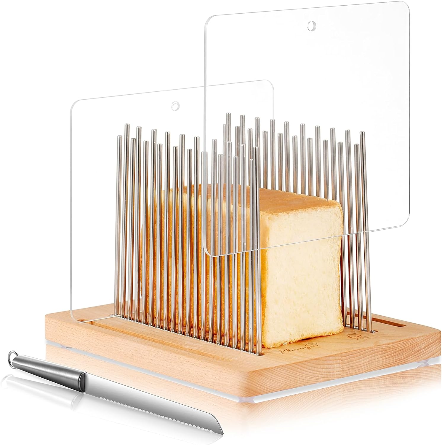 Bread Slicer, Bread Slicer for Homemade - Bread Cutting Guide Adjustable, Stainless Steel Slicing Guide, Durable and Stable Wooden Structure with Bread Knife image number 5