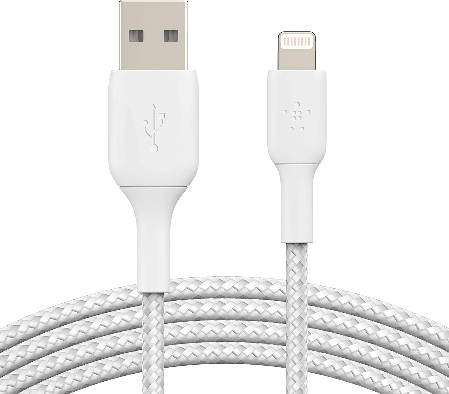 Belkin Boostcharge Braided Lightning Cable - 6.6Ft/2M - Mfi Certified Apple Iphone Charger USB to Lightning Cable 6Ft - Iphone Cable - Iphone Charger Cable - Apple Charger - USB Phone Charger - White image number 4