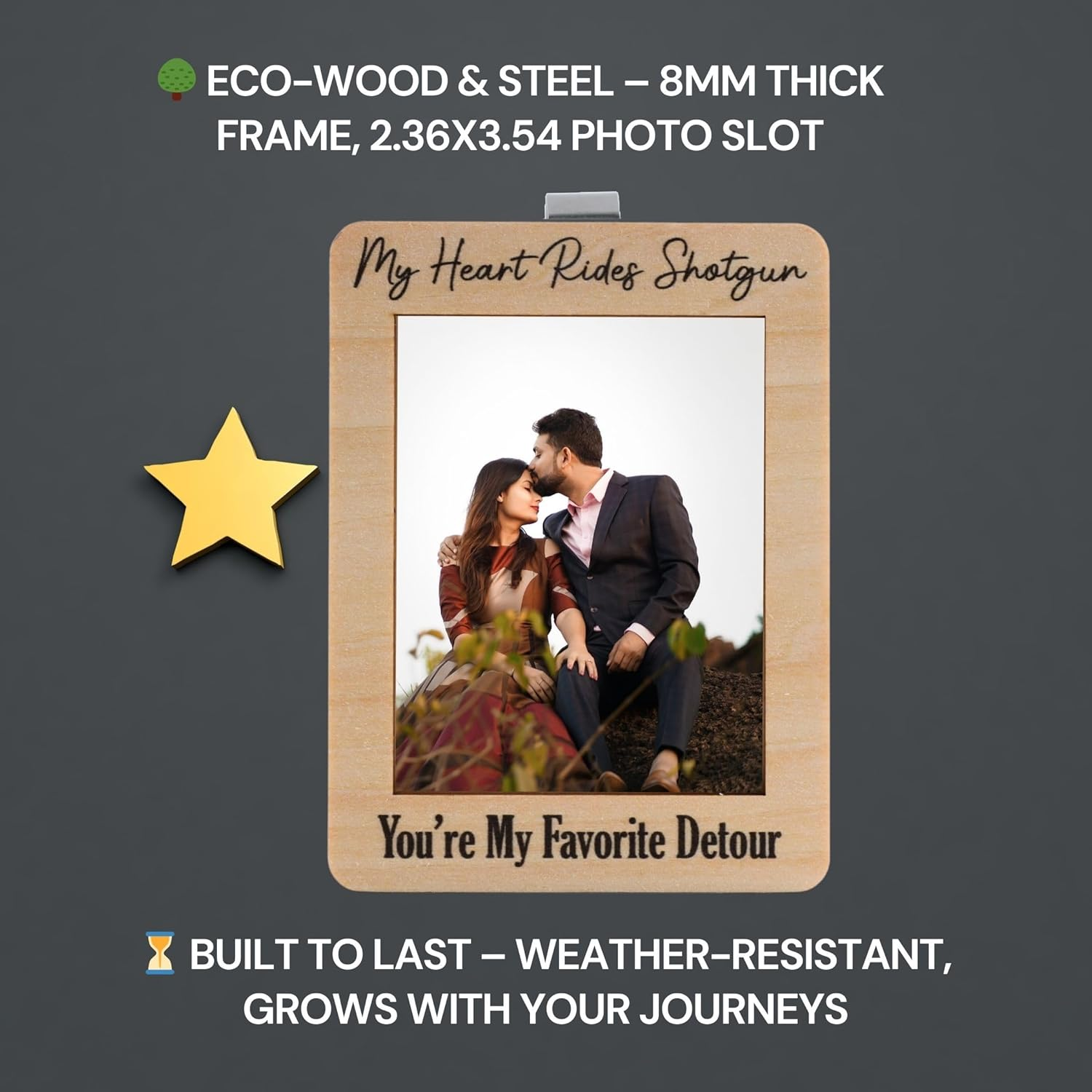 MOTOFITOOL Car Visor Picture Frame, My Heart Rides Shotgun Photo Holder, Drive Safe I Love You Clip, Personalized Car Accessory, Wooden Keepsake image number 2