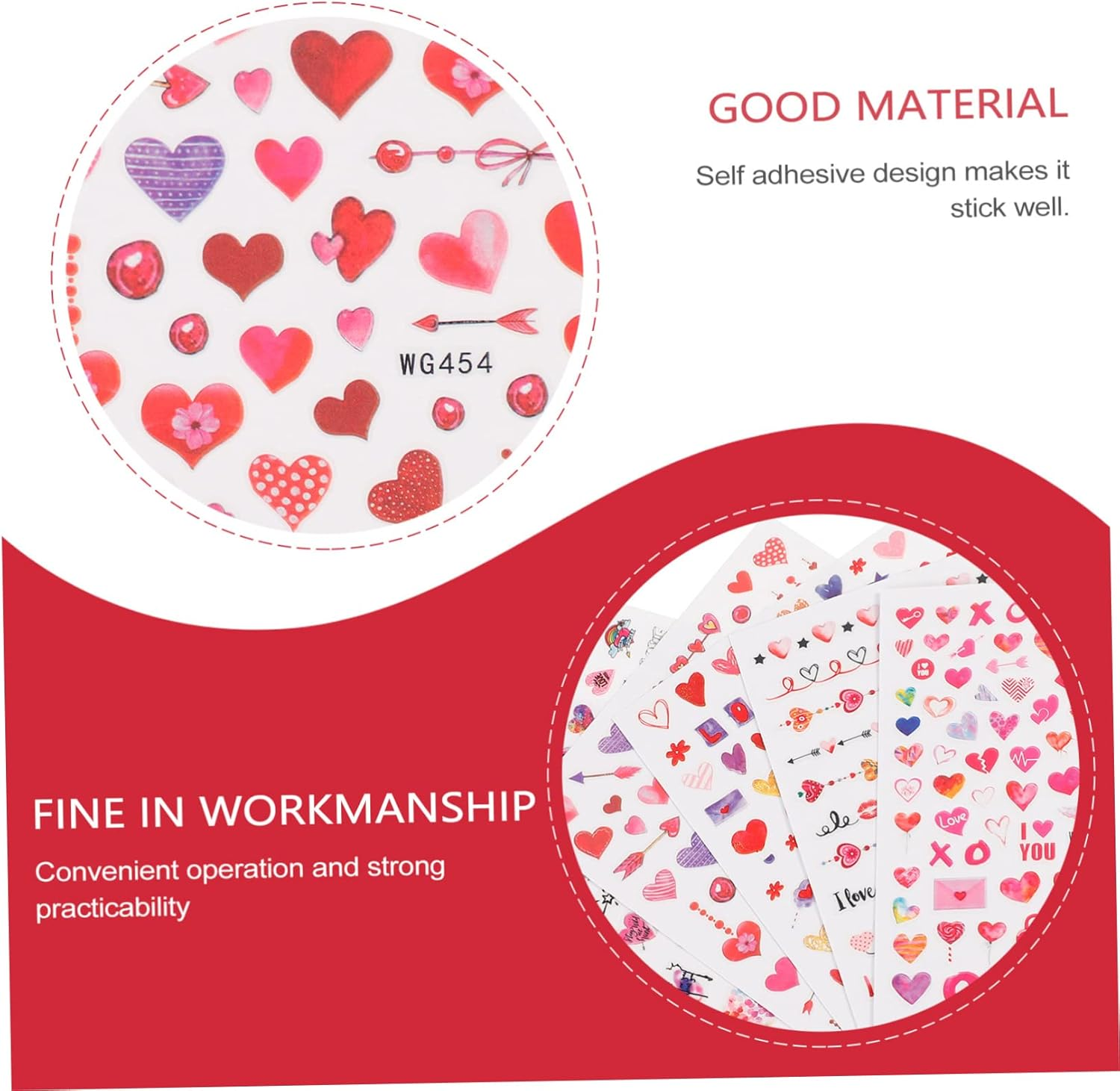 Healeved 6Sheets Adhesive Heart Lip Nail Stickers for Valentine'S Day Nail Art Easy Apply Decals and Festive Celebrations image number 6