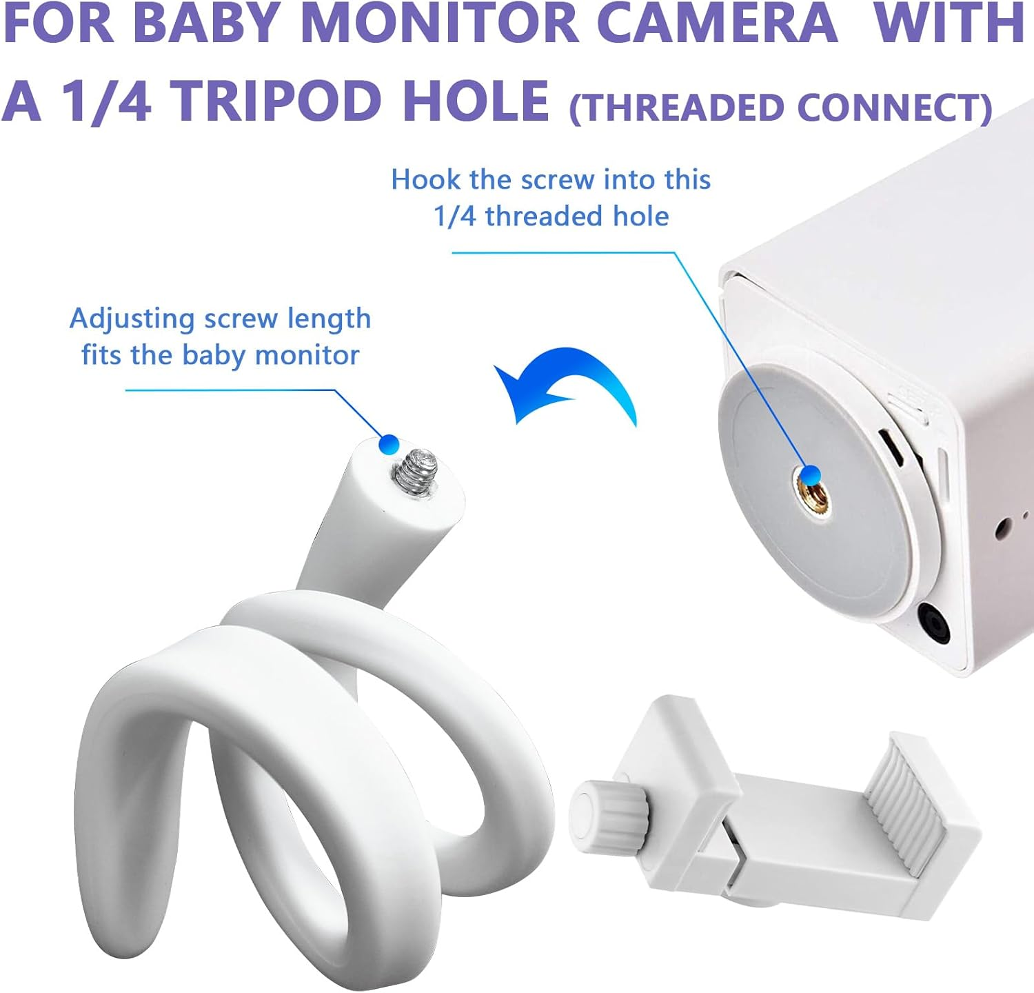 Baby Monitor Mount Camera Shelf Compatible with Infant Optics DXR 8 & DXR-8 Pro and Most Other Baby Monitors,Universal Baby Camera Holder with a 1/4&rdquo;Threaded Connection,Attaches to Crib Cot Shelves image number 4