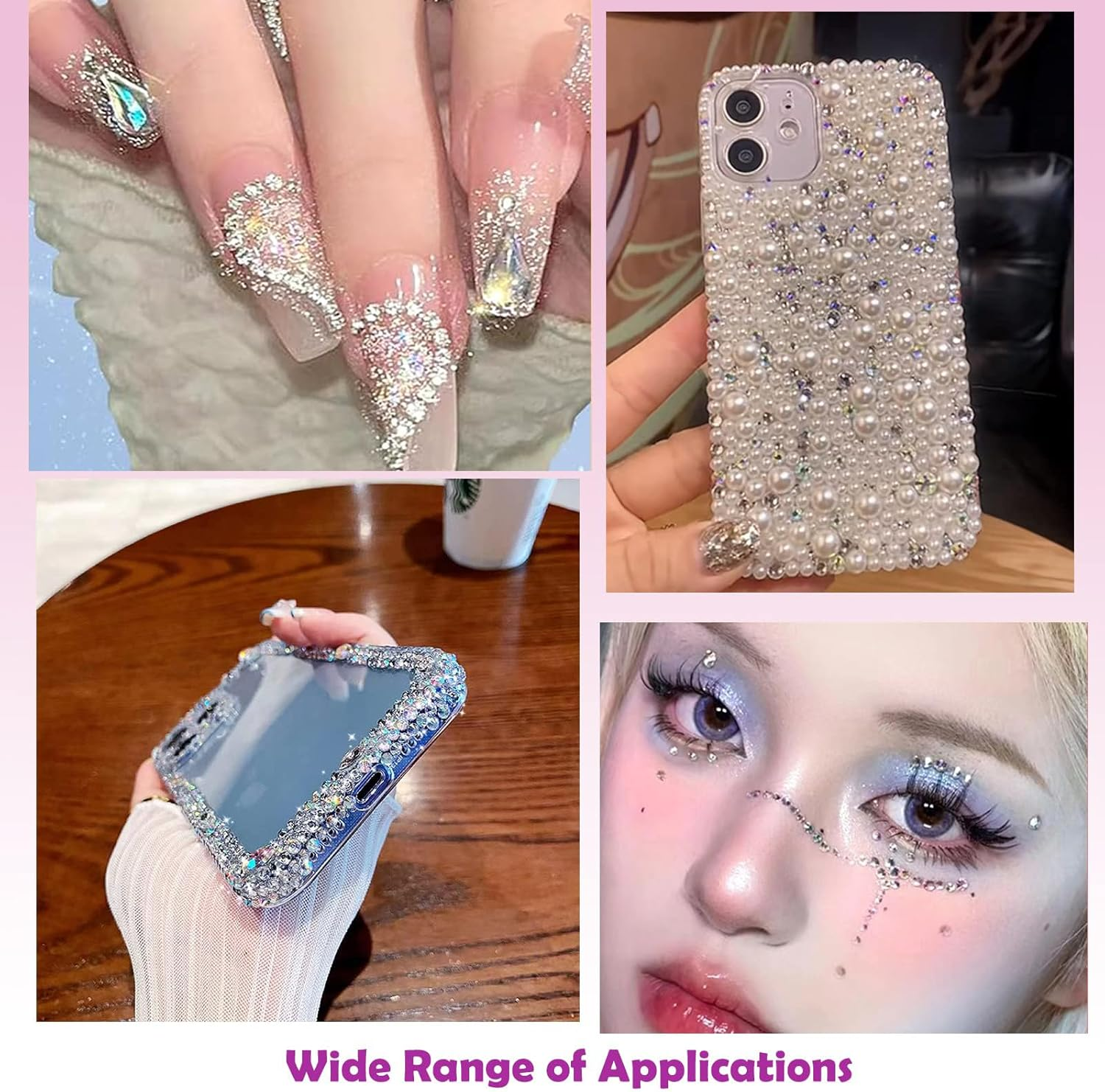 Custelen 486Pcs Self-Adhesive Face and Hair Gems - Rhinestones and Pearls for DIY Makeup and Crafts - Assorted Sizes and Colors - Face, Eyes, and Body Decorations