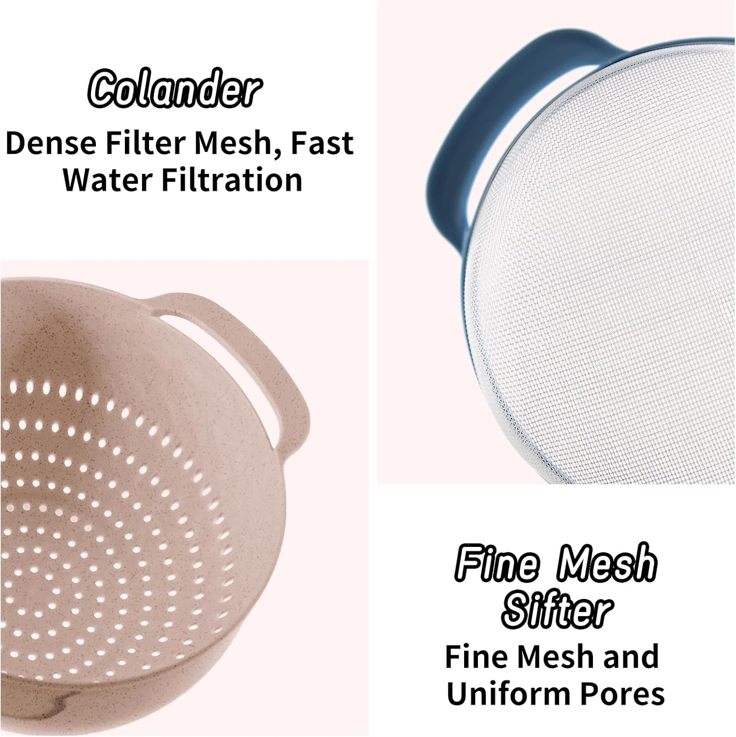 Menbyci 10Pcs Plastic Mixing Bowls Set with Measuring Spoon, Colorful Serving Bowls for Kitchen, Multi-Purpose Nesting Bowl with Handle, Colander and Fine Mesh Sifter, for Baking, Prepping and Cooking image number 4