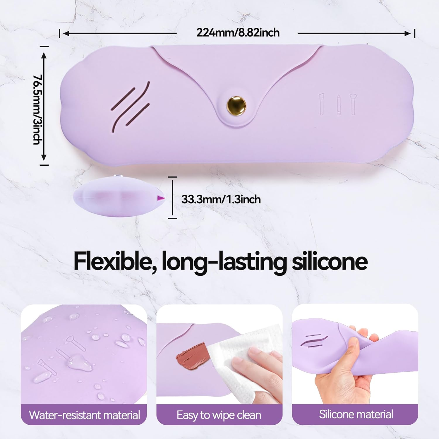 AWINNER Silicone Makeup Brush Holder Travel Cosmetic Bag,Soft Portable Cosmetic Face Brushes Holder with Anti-Fall Out Magnetic Closure, Large Travel Makeup Brush Case, Purple, Modern - Purple image number 6