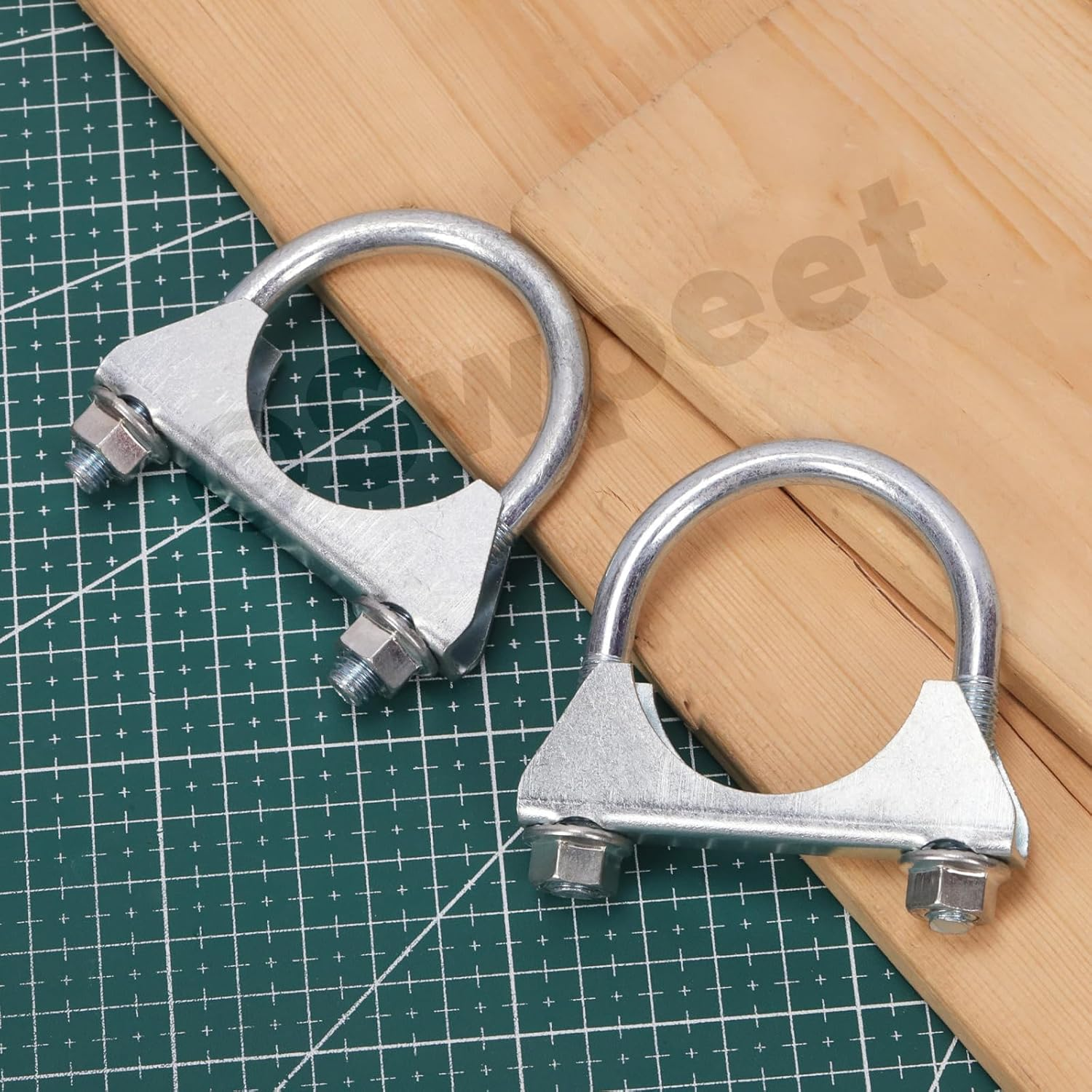 Swpeet 2Pcs Galvanized 1-3/4" - 45Mm Exhaust U Clamp Kit, Galvanized Muffler U-Bolt Clamps, Universal Heavy Duty U-Bolt Muffler Clamp Ideal for Tip Pipes Connection image number 1