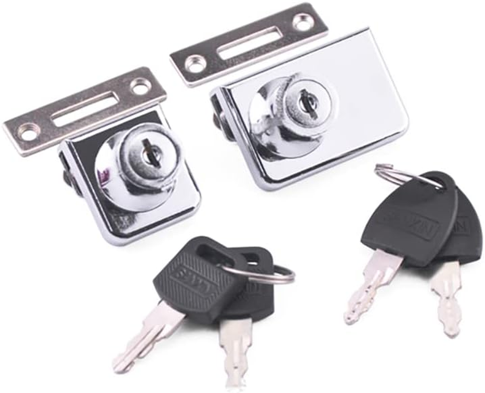 Glass Cabinet Door Locks, 2 Pcs Single Open Zinc Alloy Security Showcase Display Cabinet Door Locks with Keys for 5-8Mm Glass Door (One for All) image number 3