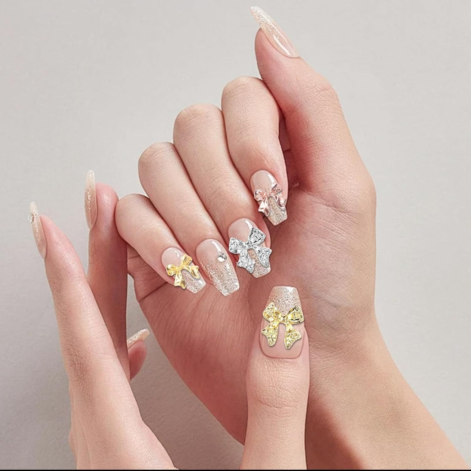 60 Pcs Metal Bow Nail Charms, Alloy Nail Bows 3D Golden Silver Gray Bowknots Charms for Nails,Nail Art Accessories Manicure Nails DIY Charms, Luxury Shiny Bow Tie Nail Gems Charms image number 6