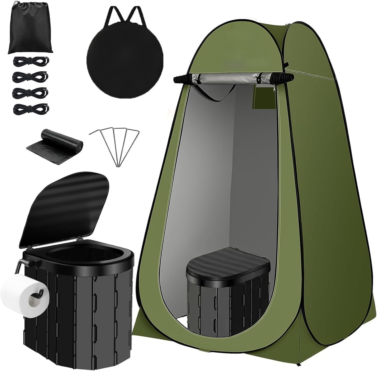 Camping Toilet with Pop up Privacy Tent, X Large Portable Toilet Potty for Adults, Outdoor Camping Shower Tents Changing Room, Washable Foldable Camp Toilet Kit with Toilet Bags image number 3