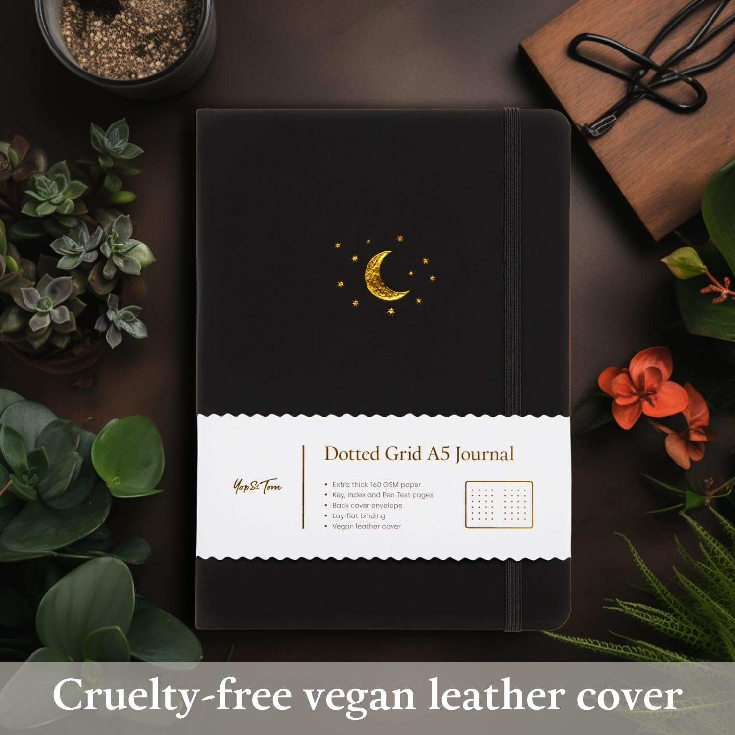 Yop & Tom Dotted Journal Notebook A5 - Moon and Stars - Updated 2021 Design - with Extra Thick Paper (160 GSM) - Bullet Grid Journal - Charcoal image number 3