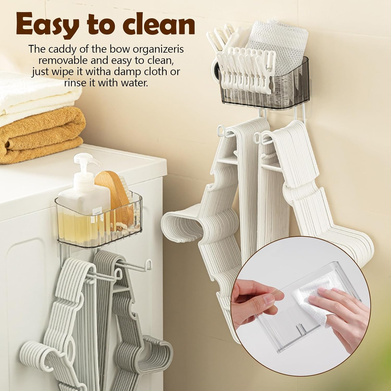 LELE LIFE Wall Mount Headband Holder Hair Accessories Organizer, Self Adhesive Scrunchie Holder with Clear Acrylic Caddy for Bows, Ties, Clips, Pins, Claw Clip, Clear,Clear