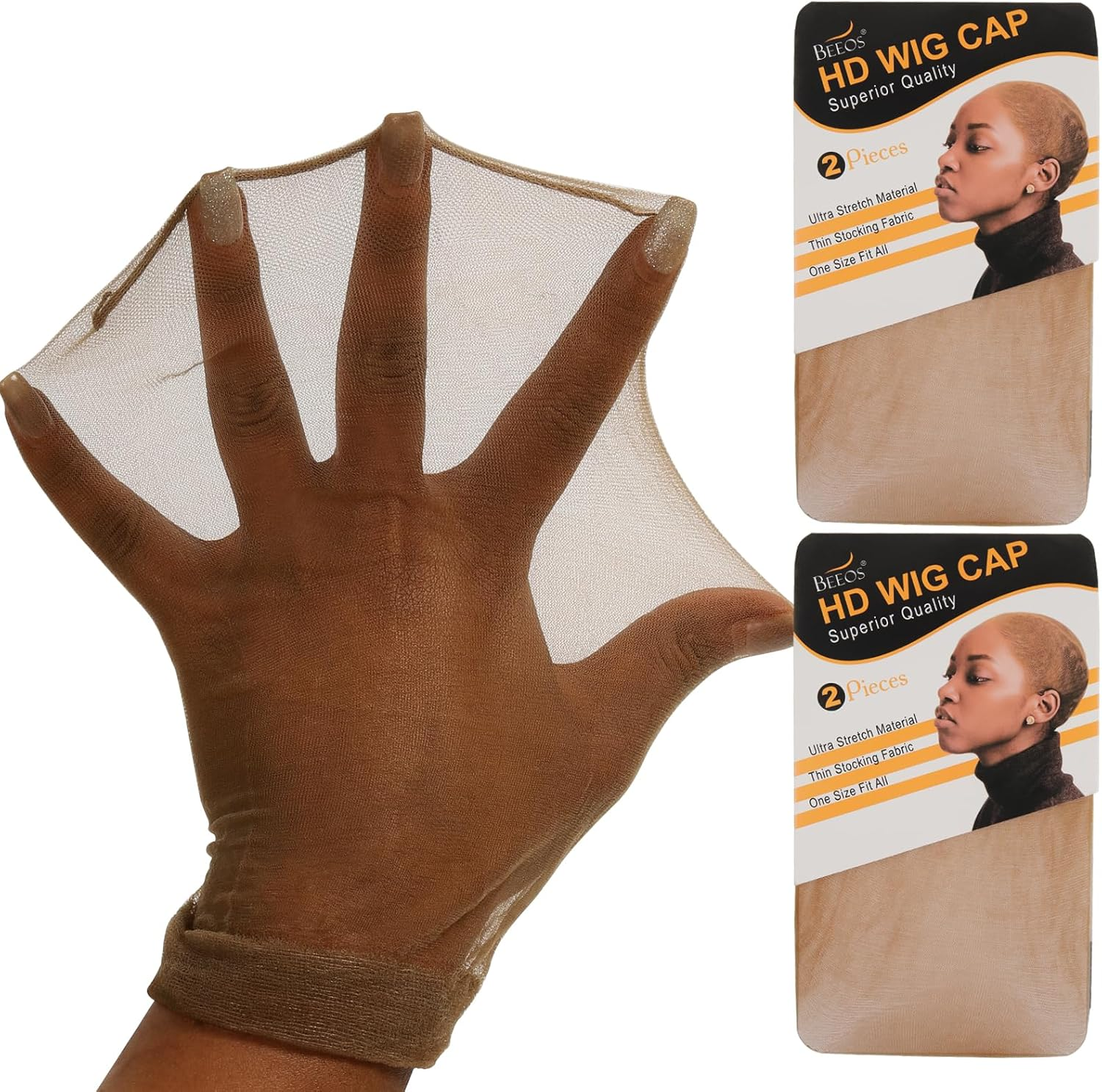 BEEOS Dark Brown Skinlike HD Wig Cap for Women, 4 Pieces Invisible Ultra-Thin Stretchy Stocking Caps for Lace Front Wigs image number 4