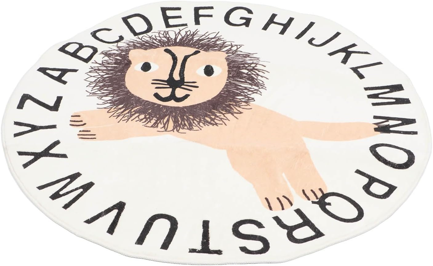 Children'S round Rug, Animal Shaped Soft round Rug, Non-Slip, 100Cm Diameter, for Nursing Room (Lion) image number 2