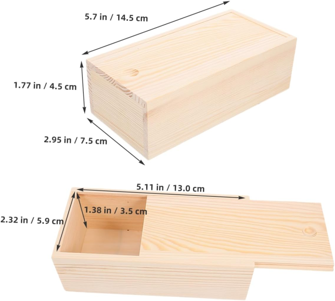 GARIOUANS 2Pcs Small Wooden Box Sliding Lid Pine Wood Pull Box Unfinished Storage for Crafts Project Home Decor image number 6