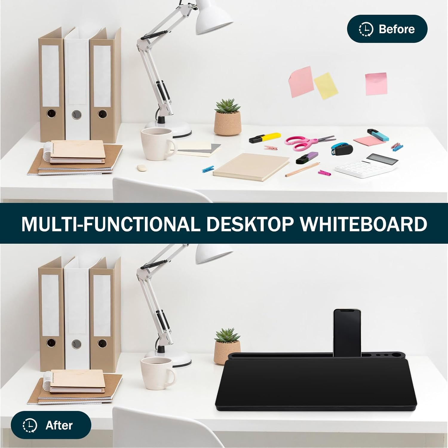 Glass Desktop Whiteboard, Computer Keyboard Stand, 18 X 40 Cm Small White Board with Drawer - Desk Organizer for Office, Home, School image number 5