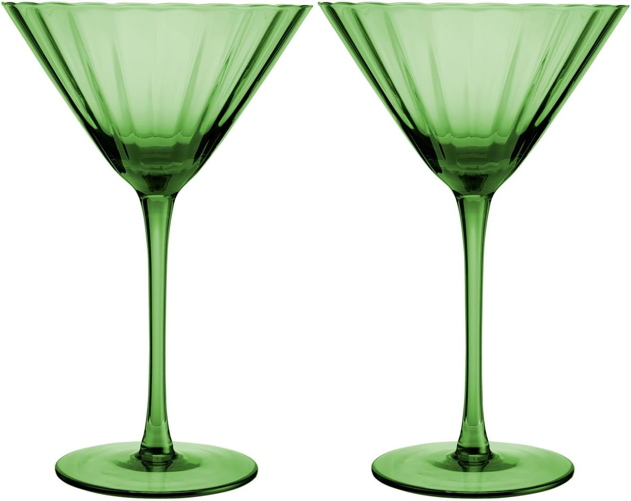 Maxwell & Williams Wicked Pink Goes Good with Green Ribbed Martini Glass in Glinda Gift Box, Pink (Set of 2)