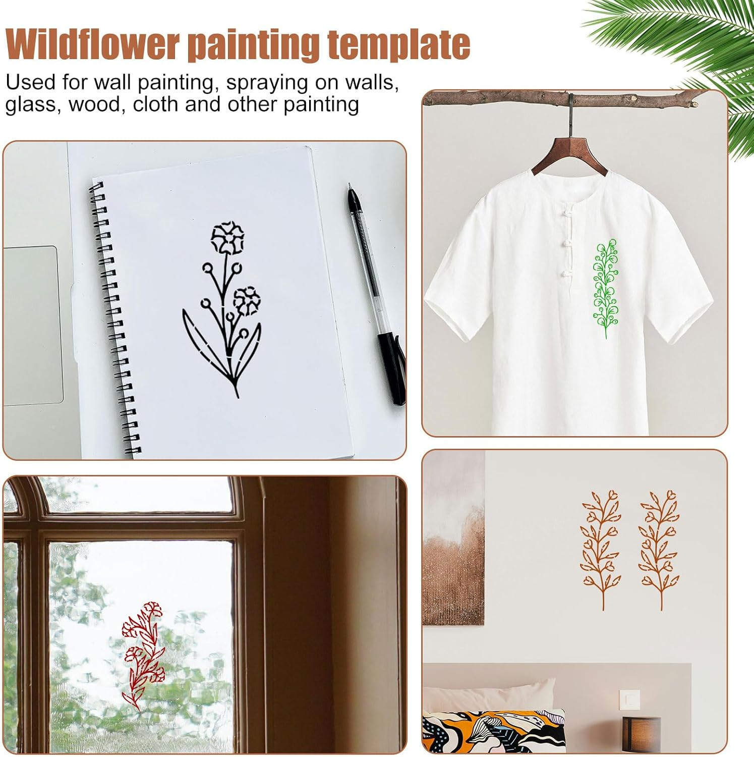 24 Pcs Flower Painting Stencils Reusable Floral Stencils Botanical Art Craft Templates Flower Leaf Stencils for Wall Painting Door Crafts Canvas Decoration image number 1