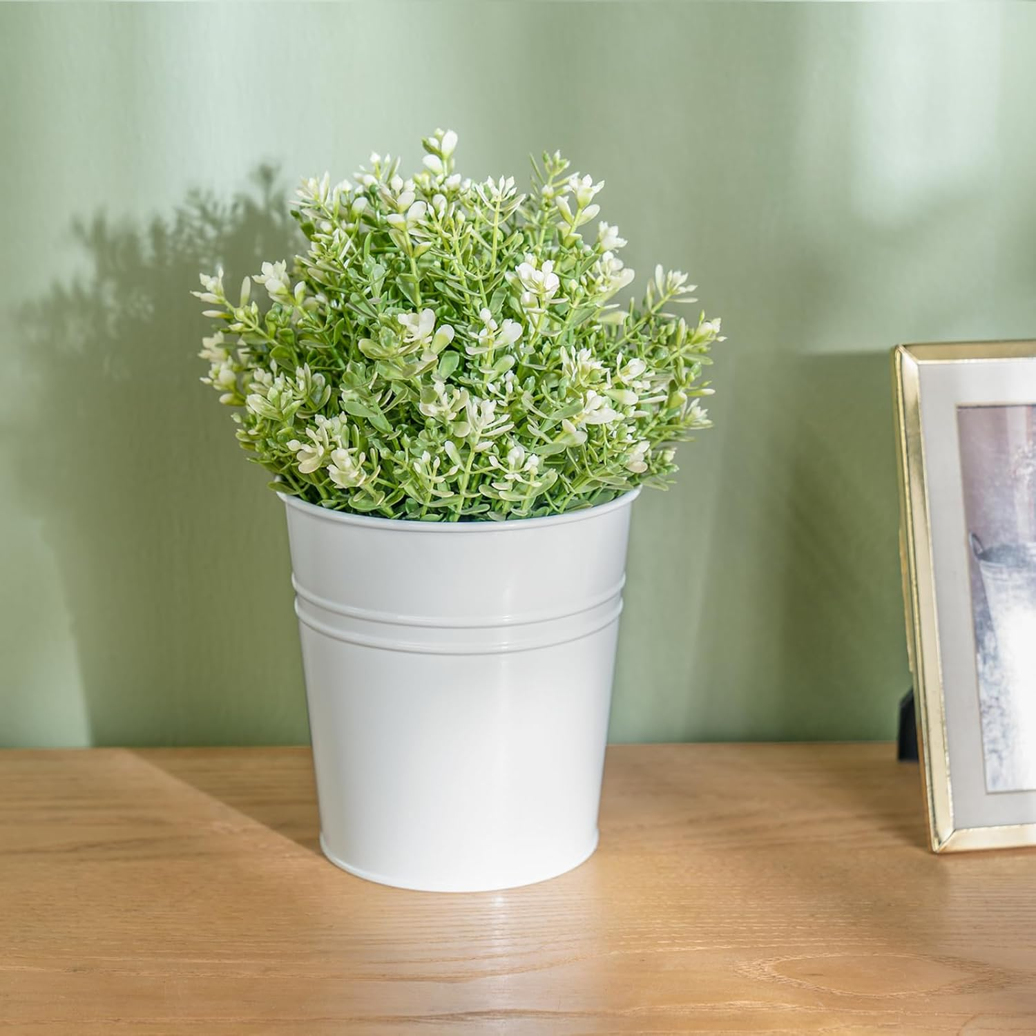 Dahey 10 Pcs Hanging Flower Pots Metal Iron Bucket Planter for Railing Fence Balcony Garden Home Decoration Flower Holders with Detachable Hooks, White, 5 Inches image number 2