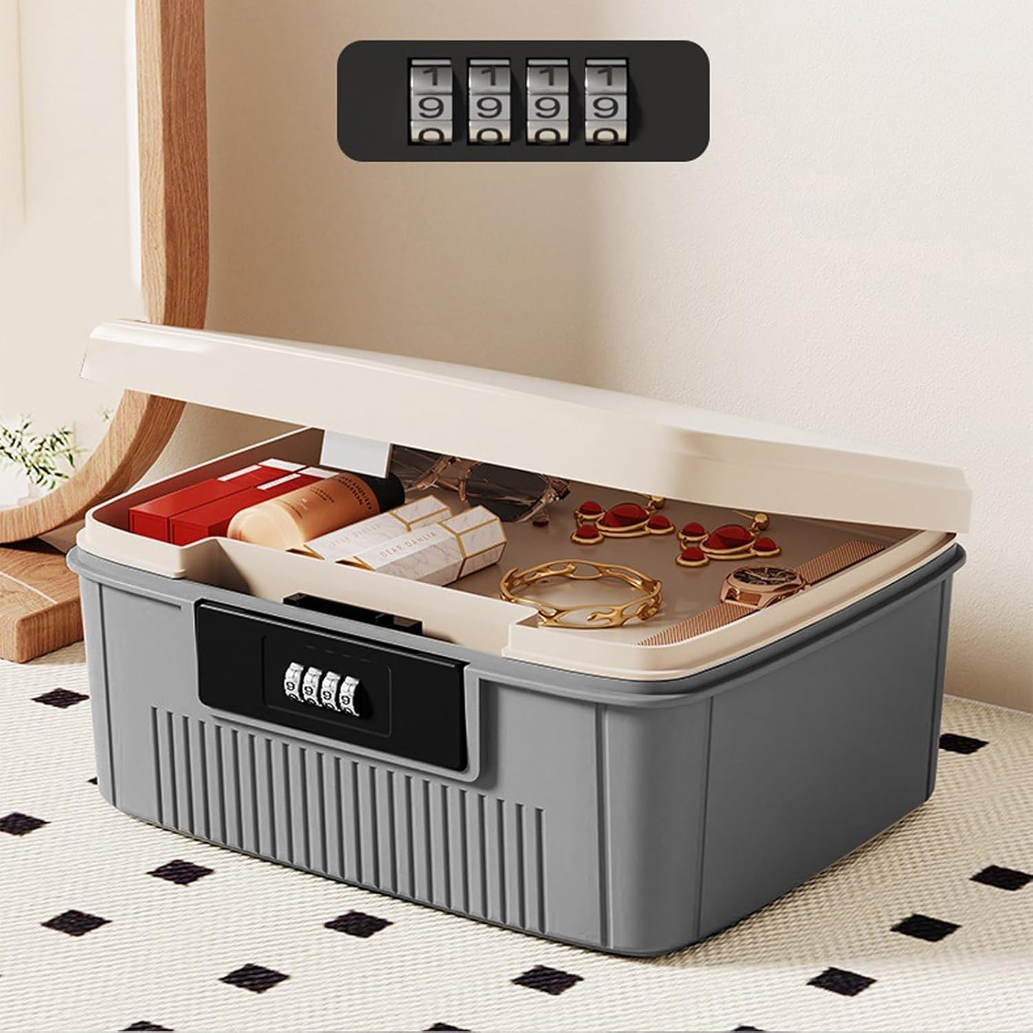 20 * 25 * 10Cm Medicine Organizer Box First Aid Health Emergency Storage Box Large Capacity Medicine Storage Bins with Combination Locks(White)