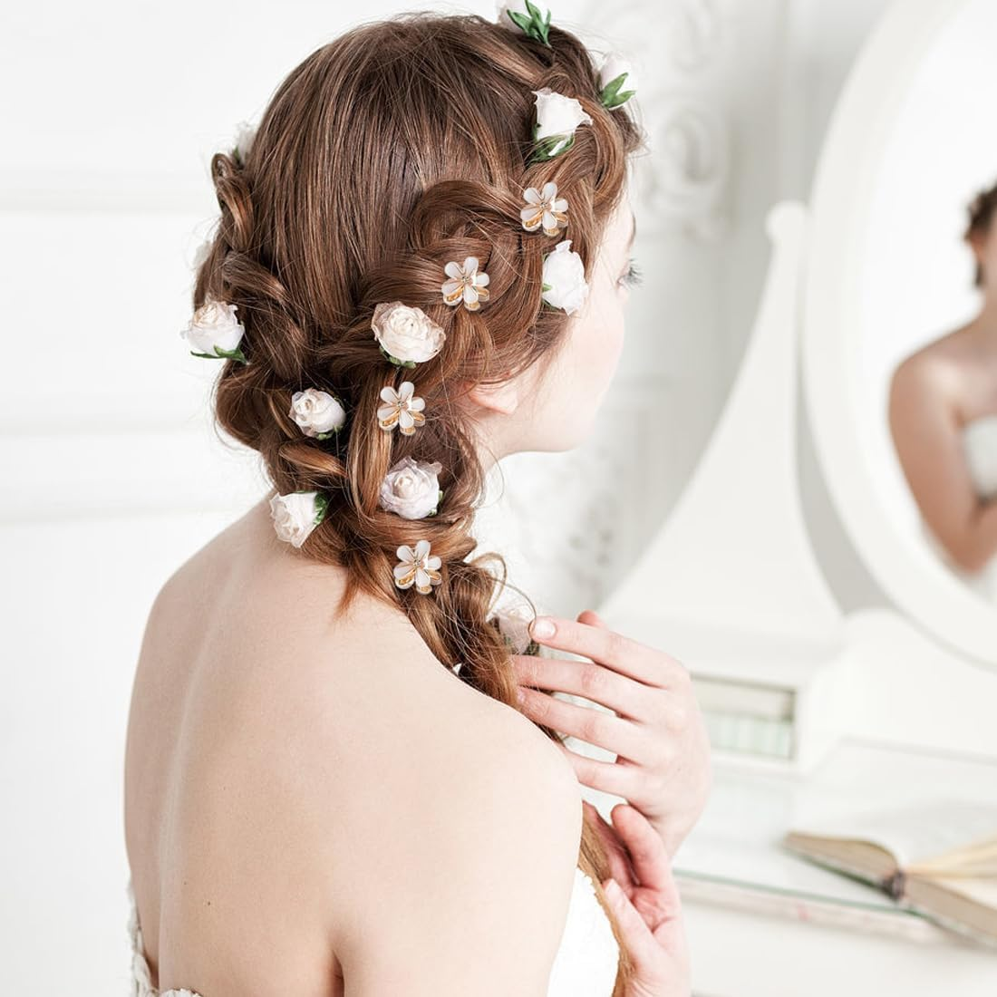 Weddhuis Mini Diamond Hair Clips Pack of 10 Cute Mini Hair Clips Hair Clips for Photo, Daily Life, Party, Wedding (White & Pink) image number 4