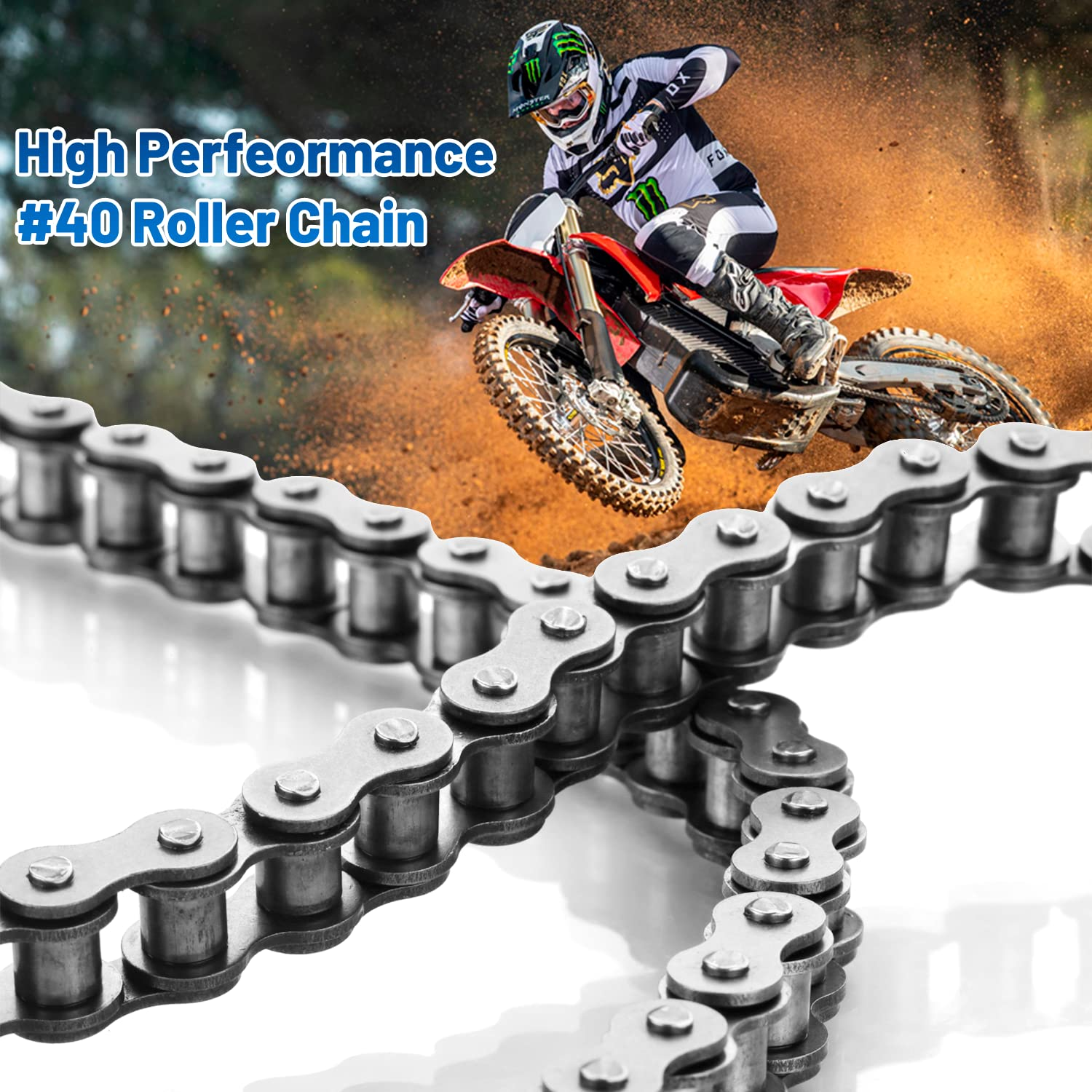 Belleone #40 Roller Chain - 10 Feet #40 Chain with 5 Connecting Links for Go Karts, Mini Bikes, Scooters, Motorcycles, Bycicles, ATV, MTV, Dirt Bike and Other Industrial Machinery - 240 Links image number 3