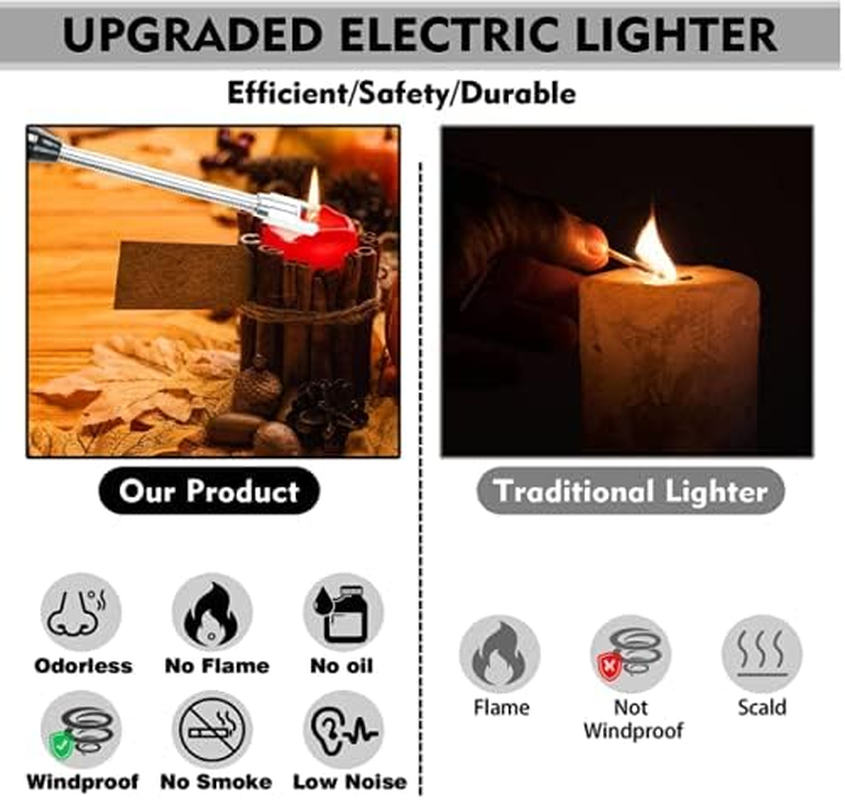 Nomel Electric Candle Lighter, USB Windproof Flexible Camping BBQ Outdoor Rechargeable Plasma Safety Lighter, 360&deg;Flexible Long Neck, LED Battery Display, Hook, Silver image number 3