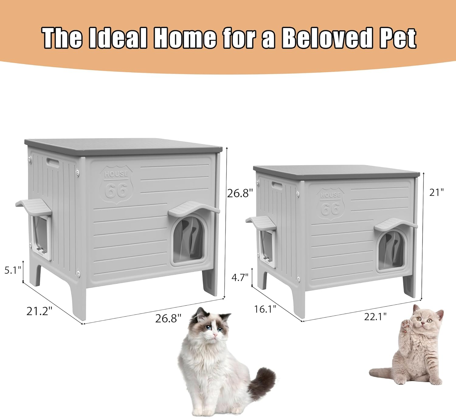 Plastic Cat House Outdoor Heated Pad - Feral Cat Houses with Escape Door, Waterproof Outdoor Cat House for Feral Cats, outside Cat Shelter for Small Pet, Assemble Easily image number 5