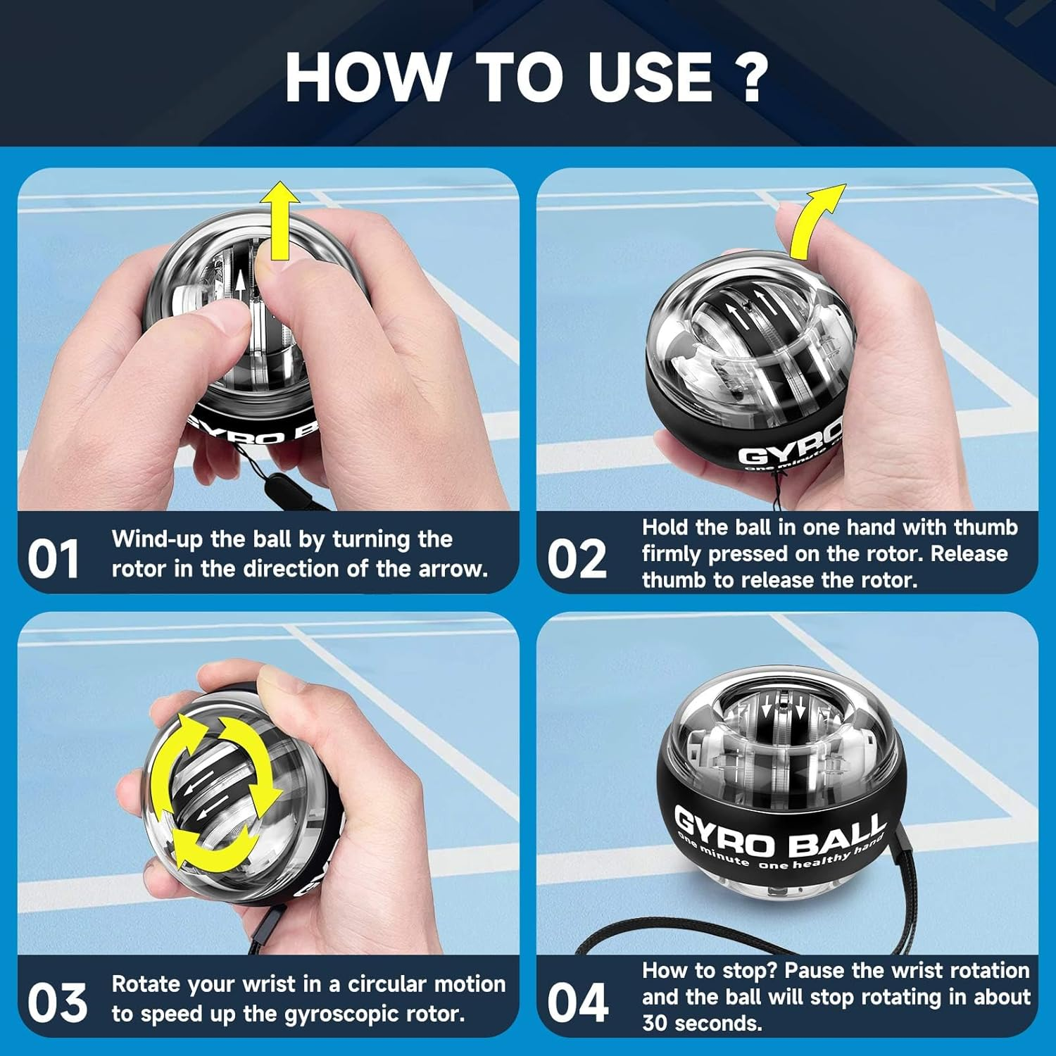 XMALL Wrist Power Gyro Ball, Hand Forearm Strengthener, Wrist Trainer, Auto-Start Colorful Lighting