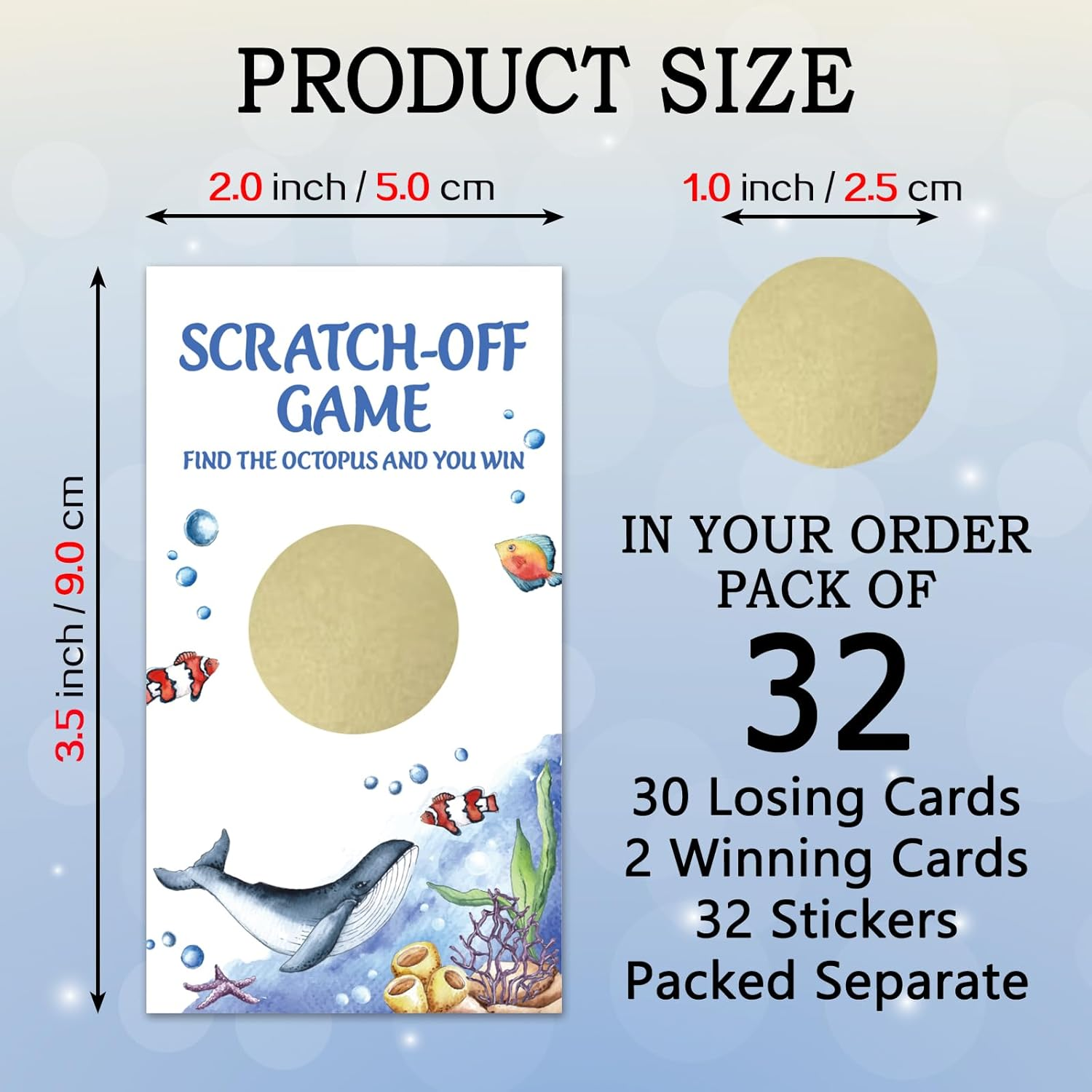 187REWIDPARTY 32 Pcs under the Sea Scratch off Cards, Watercolor Sea Animals Scratch off Tickets, Lottery Raffle Tickets for Baby Shower, Funny Ocean Animals Birthday Party Cards Supplies Decorations image number 2