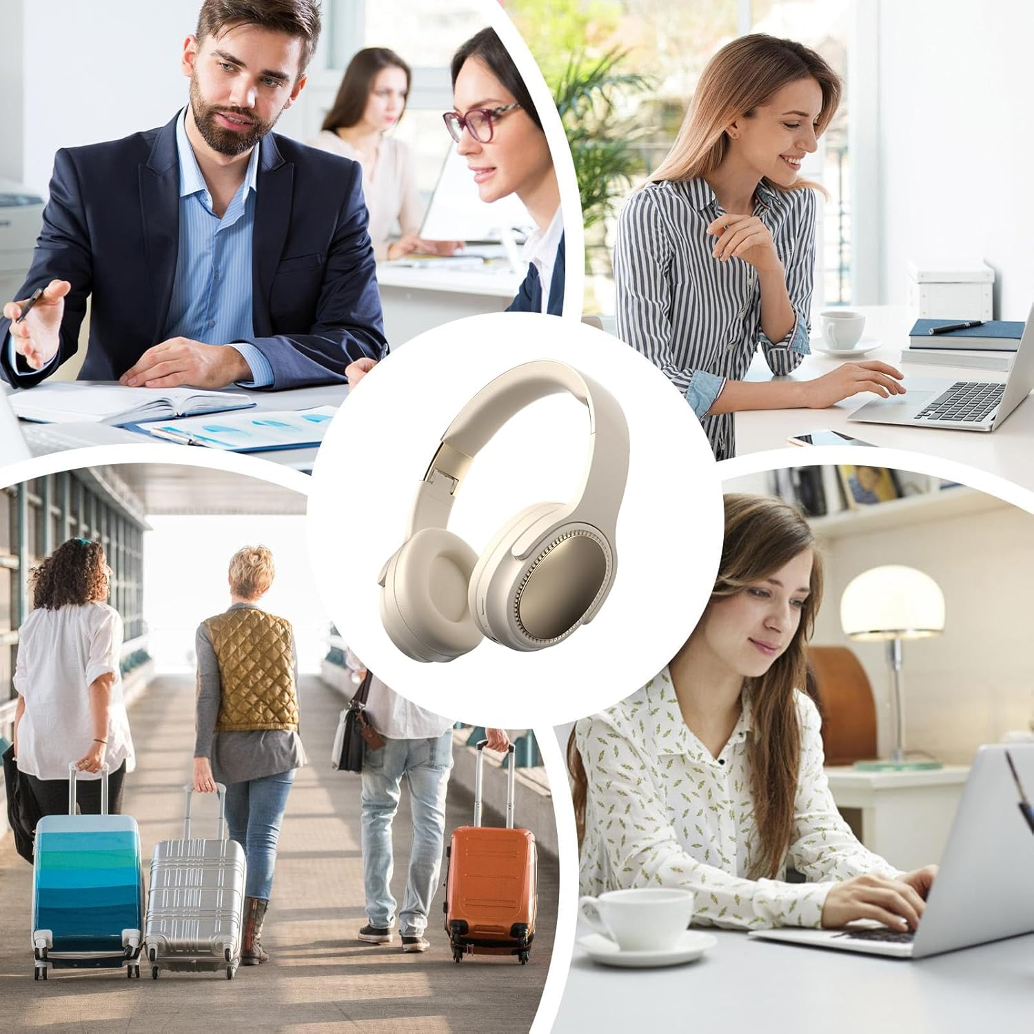 Noise Cancelling Headphones | Foldable over Ear Headphones - Skin-Friendly Cushions Foldable Headset with Stable Signal for Family Travel Home image number 5