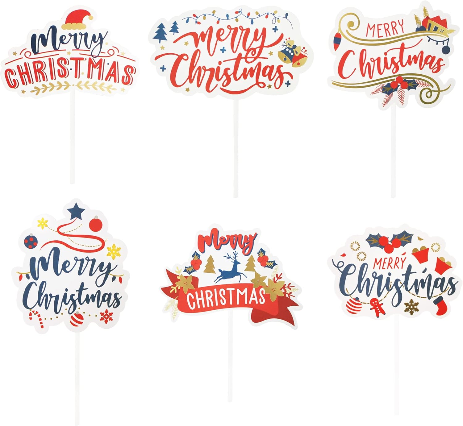 12Pc Red Christmas Cake Toppers Xmas Sweet Holiday Cupcake Toppers for Santa Tree Snowman Sock Candy Theme Party Cake Toppers Christmas Party Supplies image number 2