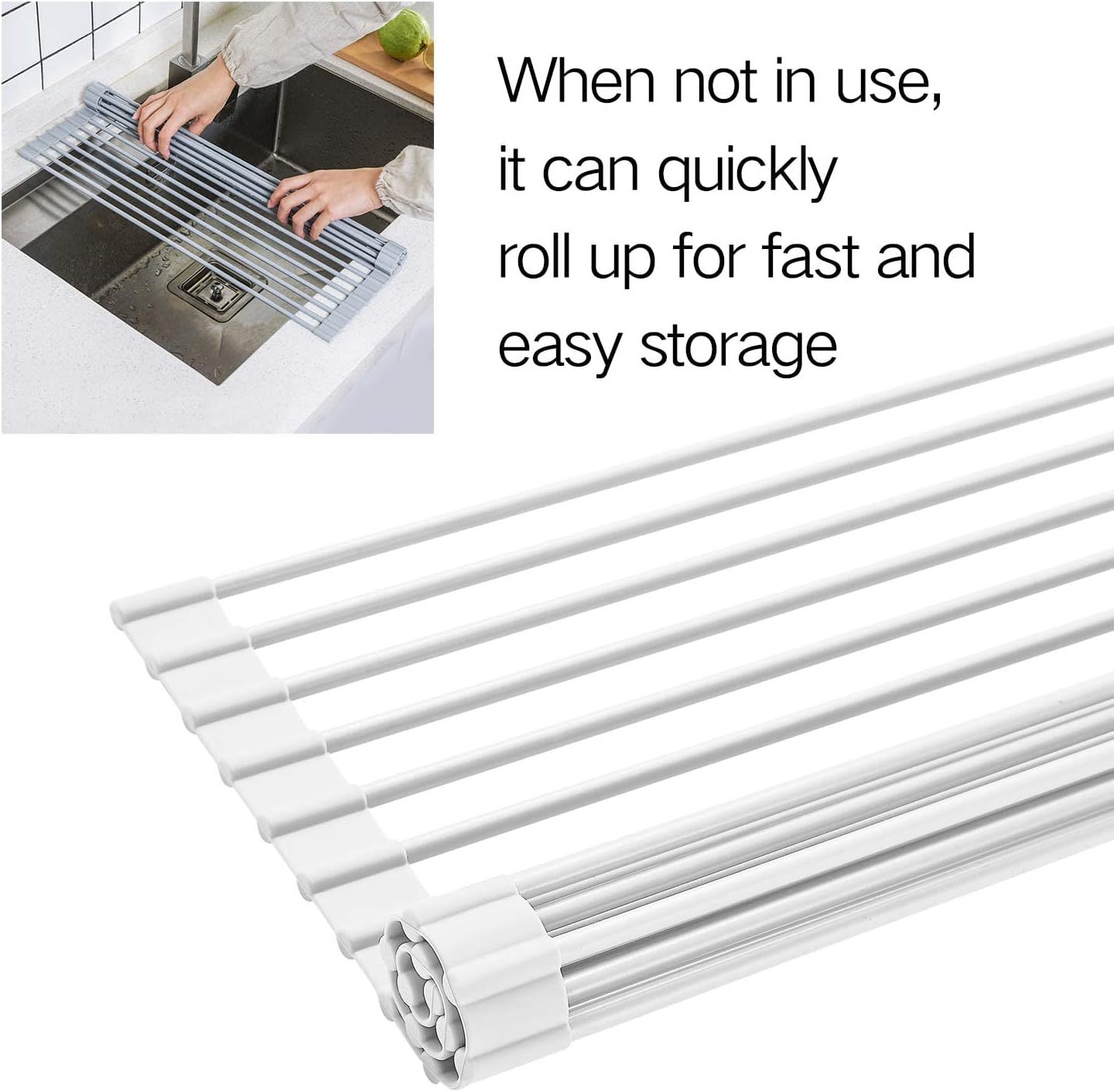 EZONEDEAL Roll up Dish Drying Rack - Kitchen over the Sink Dish Drainer Sink Rack with Non-Slip Silicone - Dishwasher Safe, Easy to Clean and Store (52Cm X 33Cm) image number 1