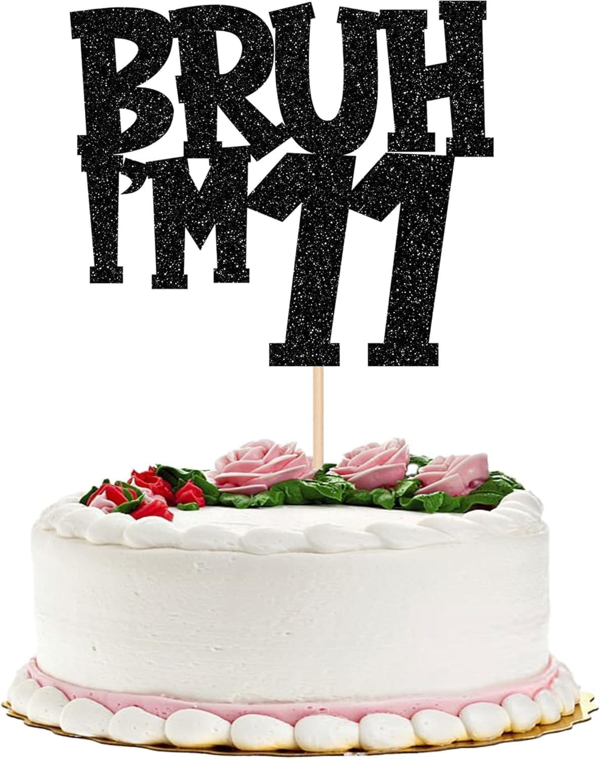 SYKYCTCY 1 Pack Black Glitter Bruh I'M 16 Cake Topper Glitter Cheers to 16Th Cake Pick Funny 16Th Cake Decorations for Happy Birthday Party Supplies Black