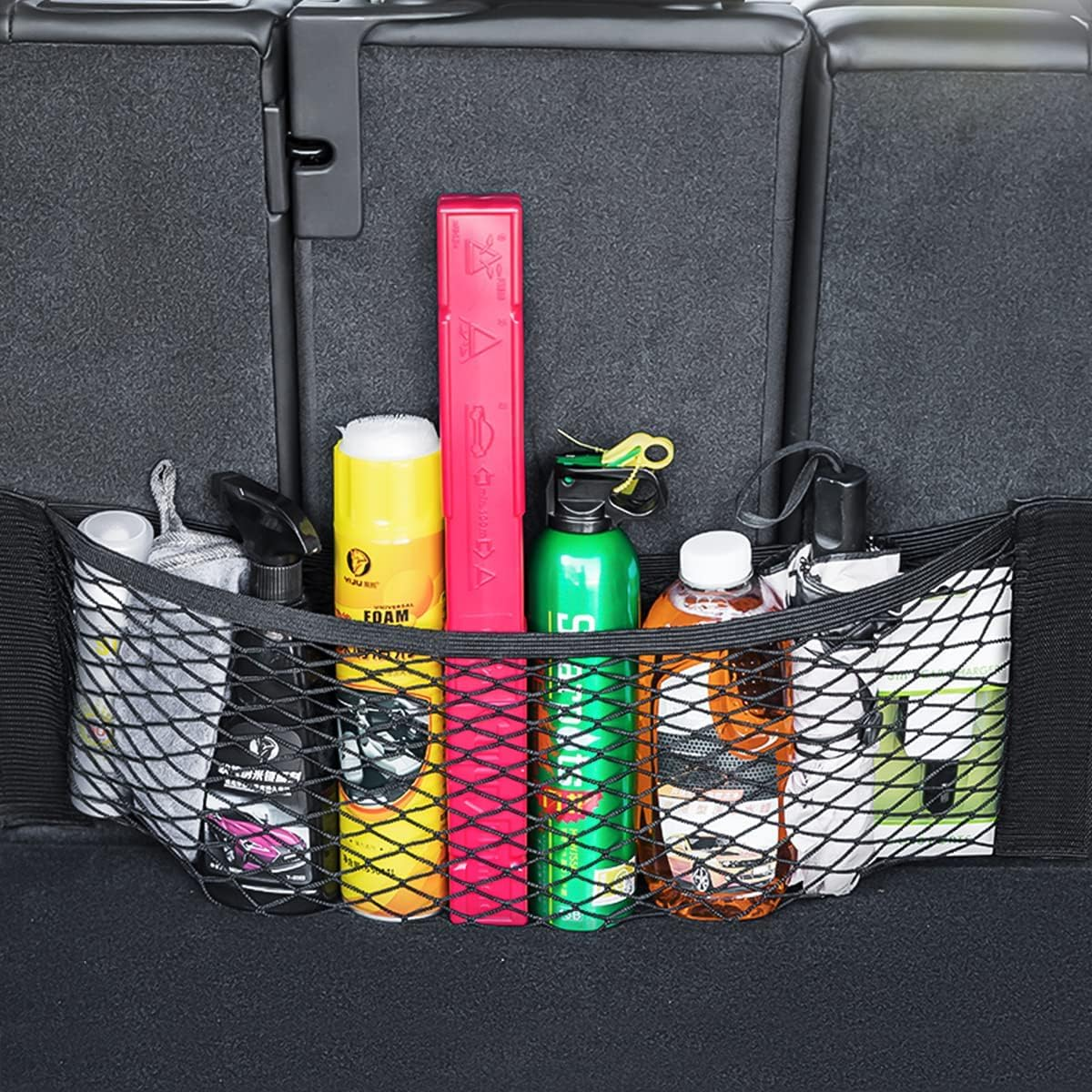 Mesh Cargo Net for Car, Universal Stretchable Trunk Storage Net Wall Sticker Organizer Elastic Pouch Bag for Cars, SUV, Home, Auto Interior Accessories (Large) image number 2